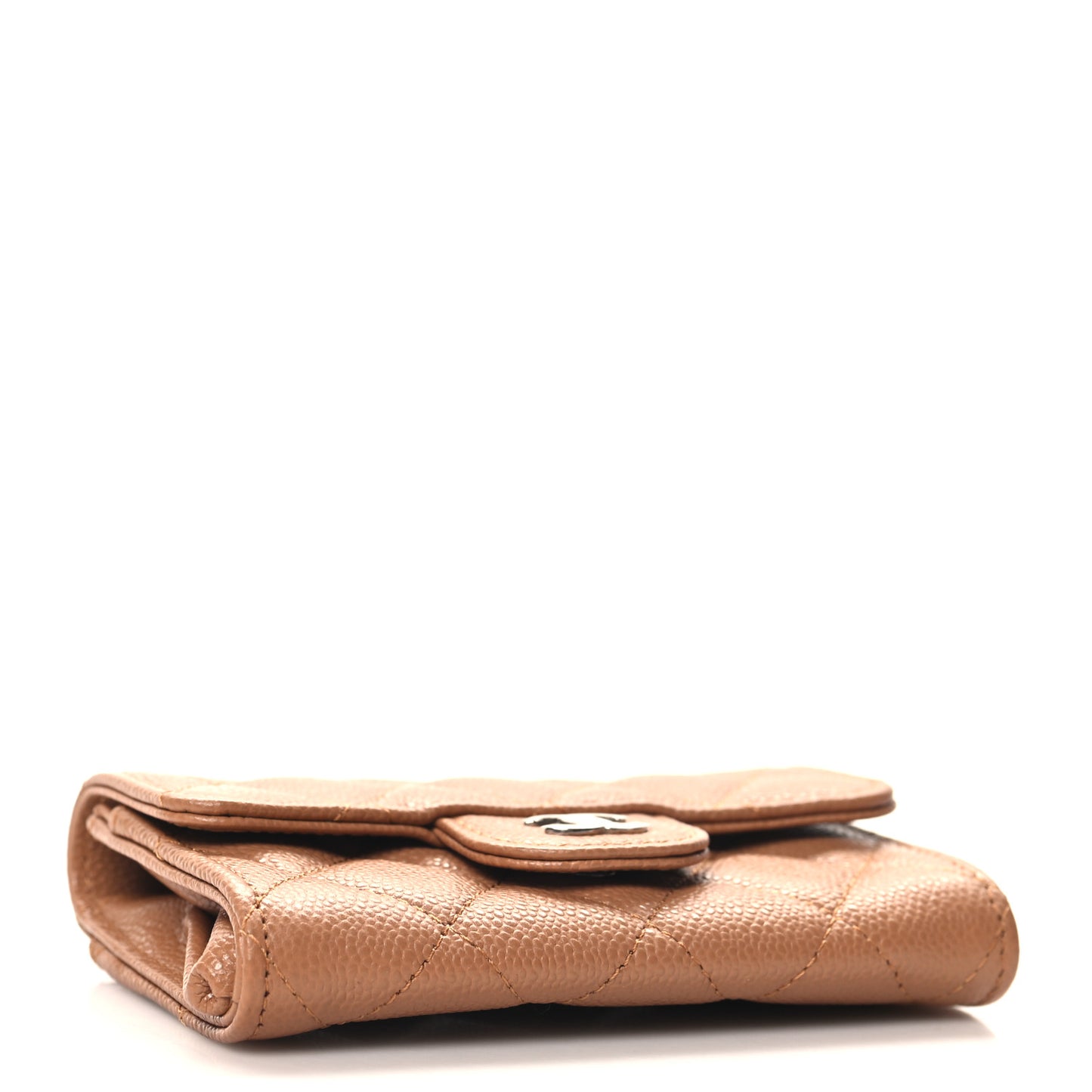 Caviar Quilted Flap Card Holder Wallet Light Brown