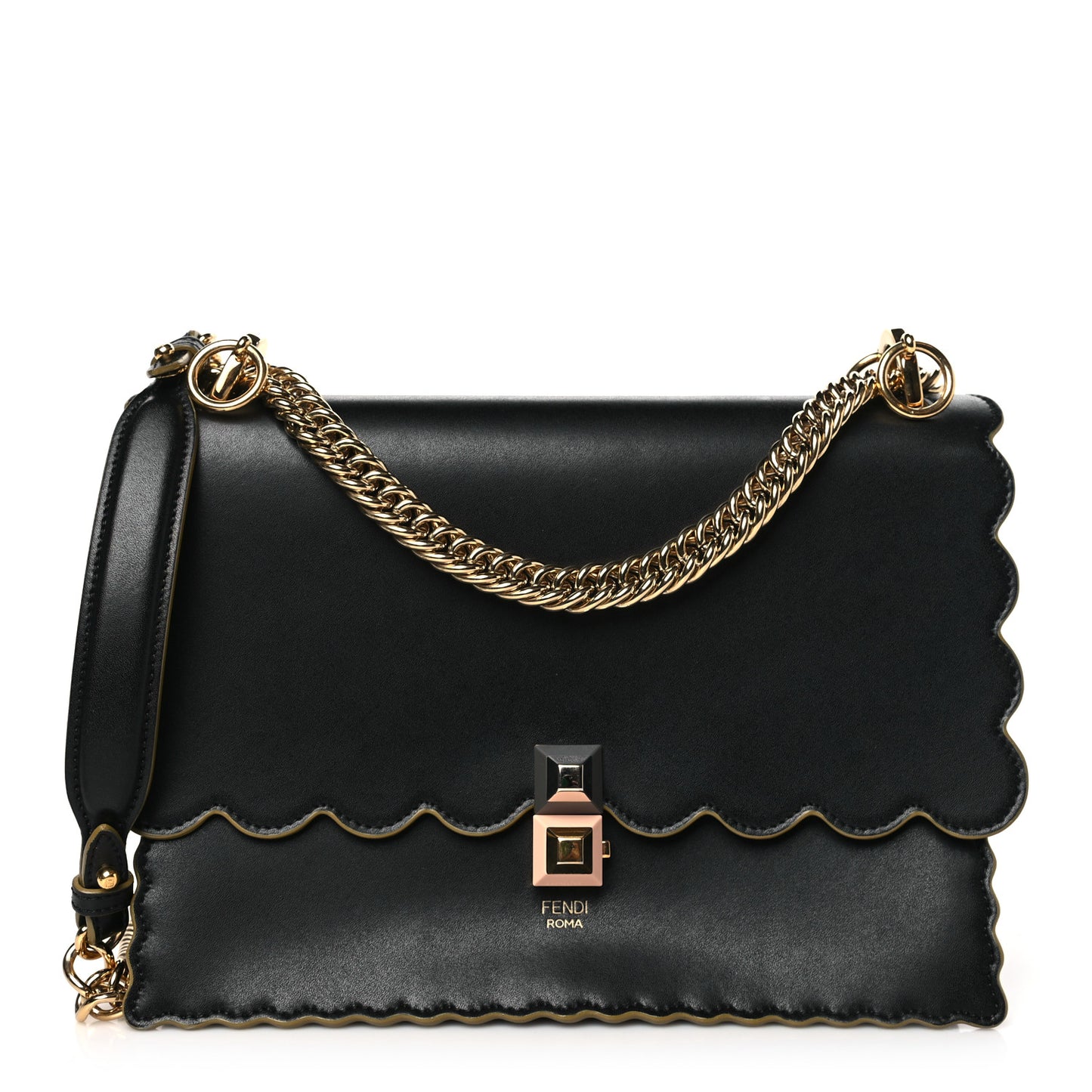 Vitello Liberty Scalloped Studded Kan I Shoulder Bag Black