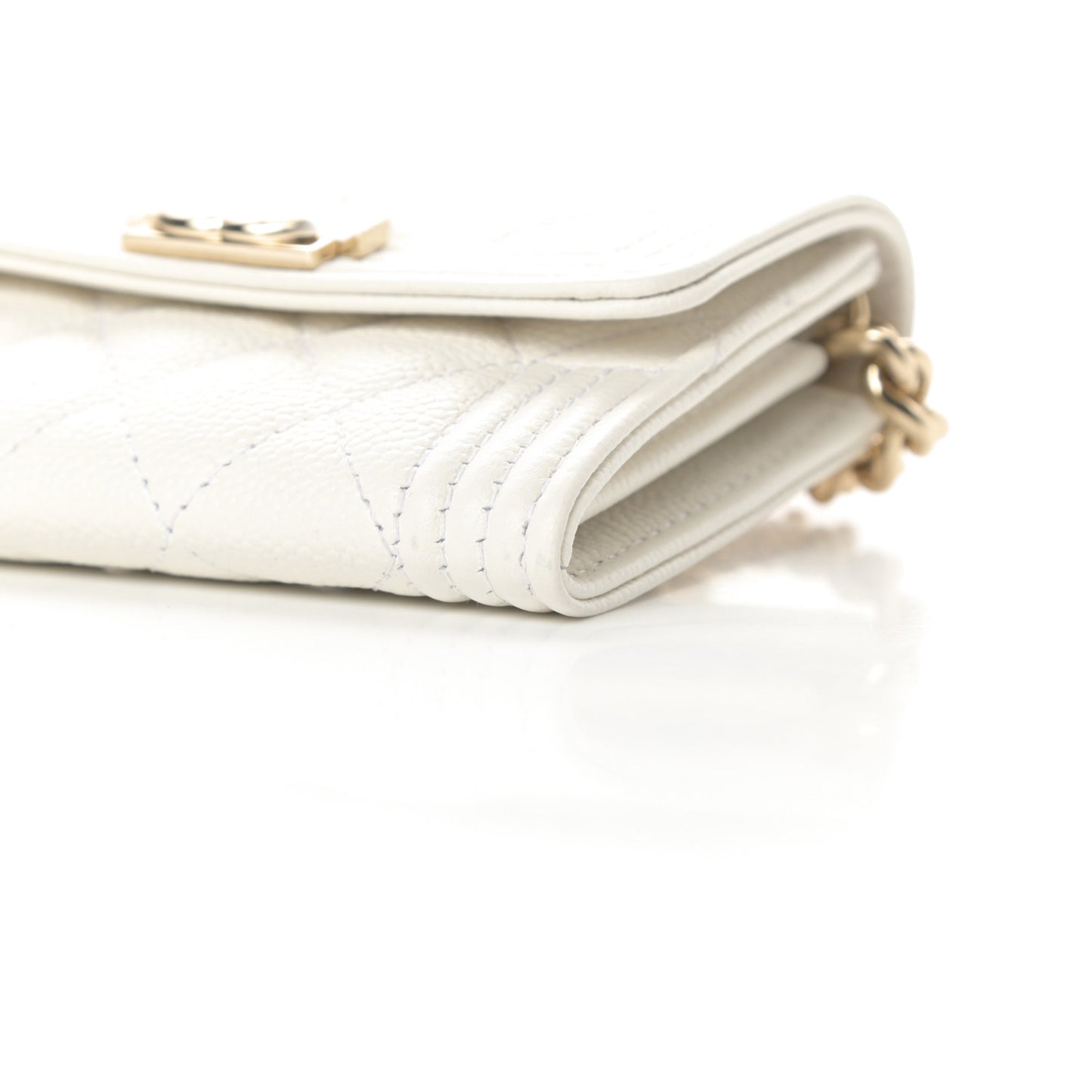 Caviar Quilted Boy Card Holder On Chain White