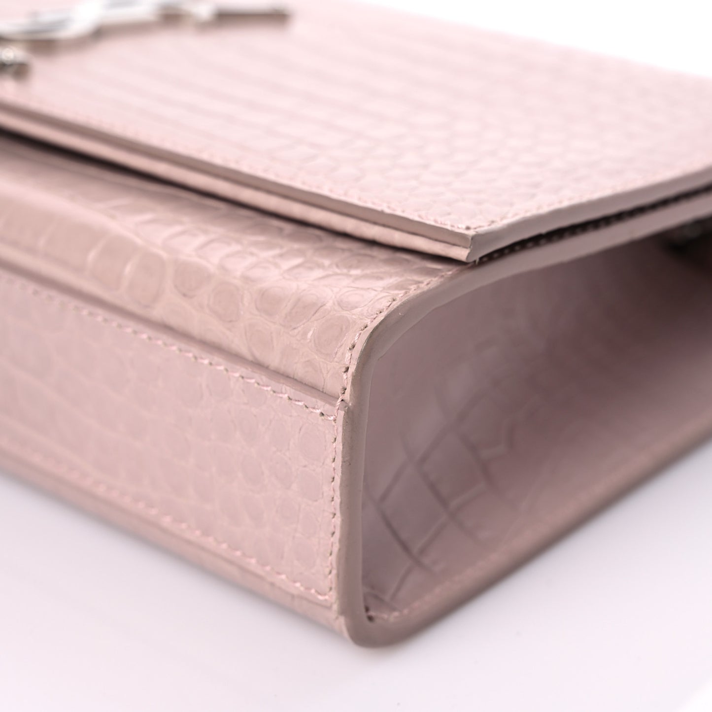 Calfskin Crocodile Embossed Medium Classic Monogram Kate Tassel Satchel Powder Pink