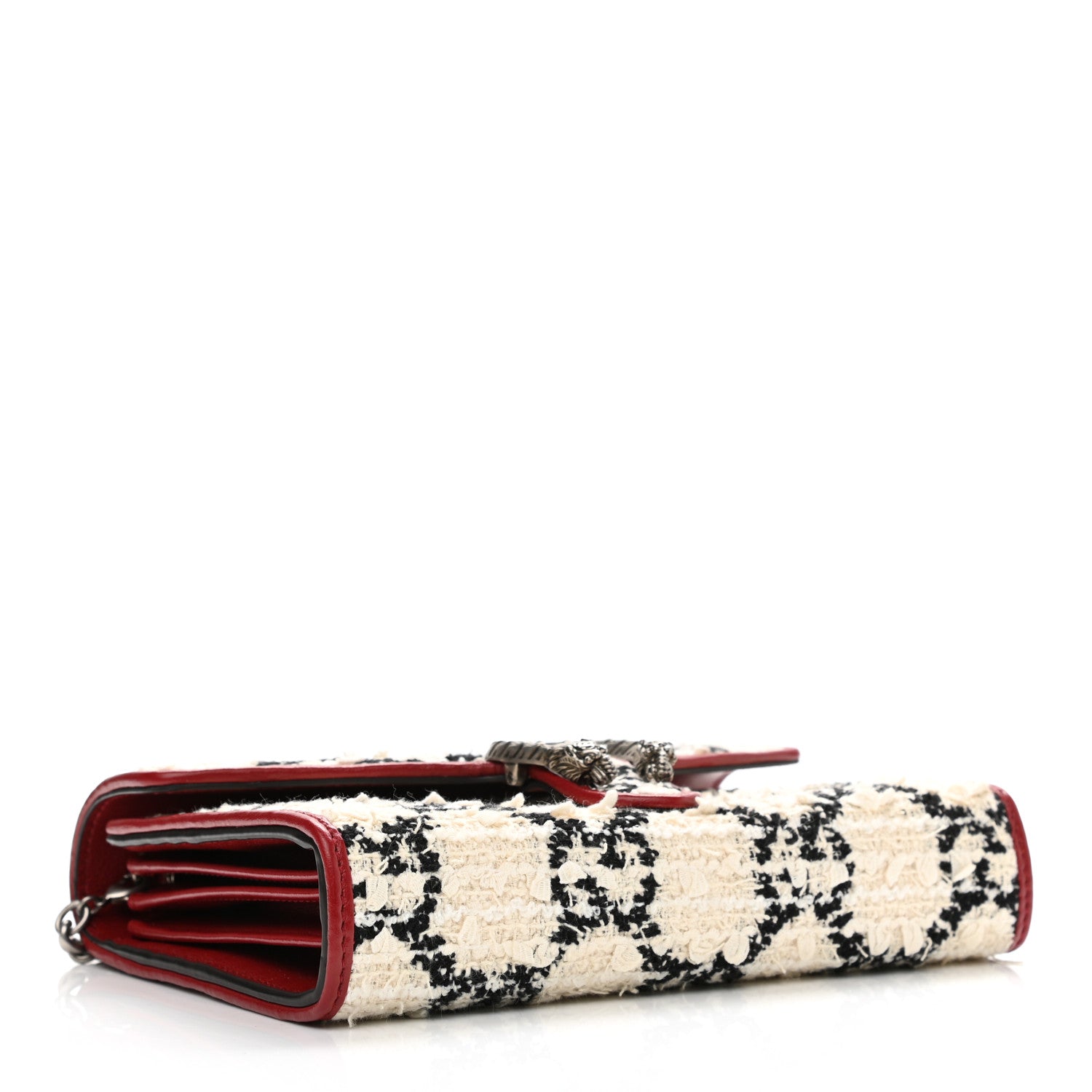 Gucci Tweed GG Monogram Mini Dionysus Chain Wallet White Black Romantic Cherry 3 of 10