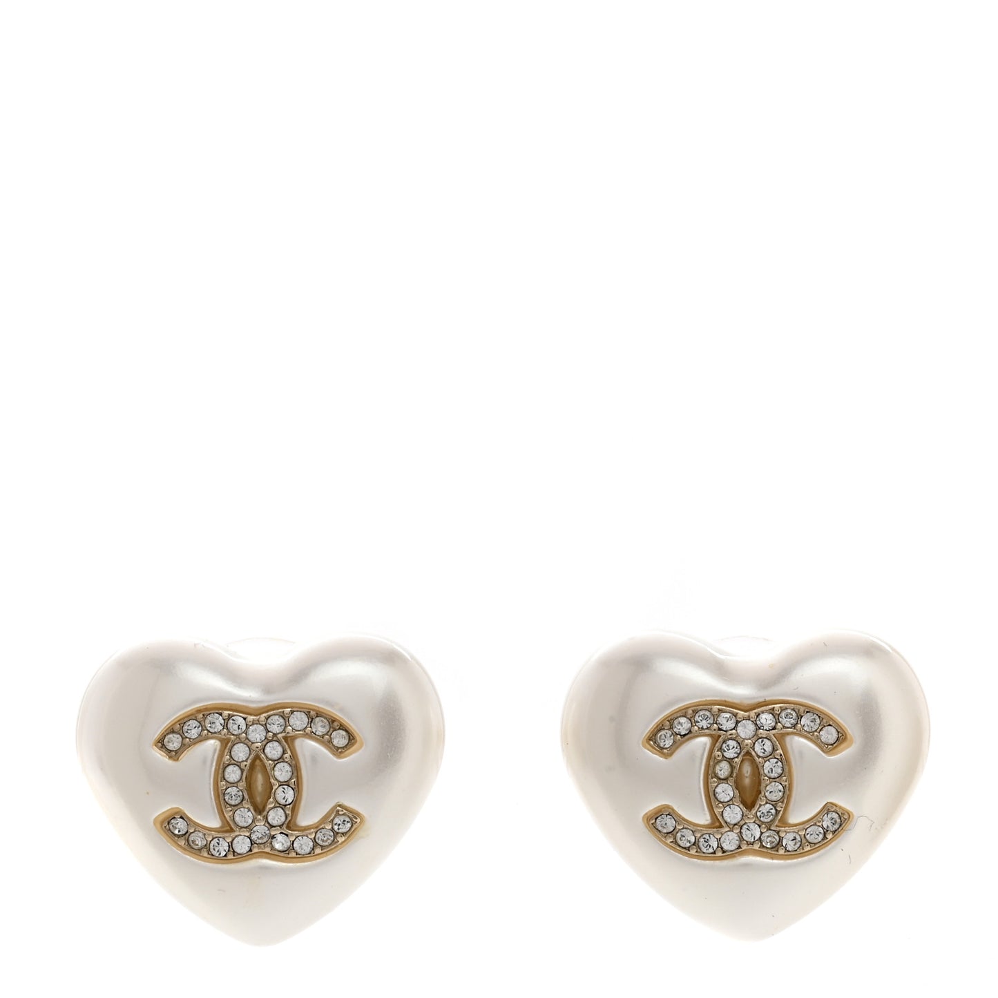 Pearl Crystal CC Heart Earrings Gold