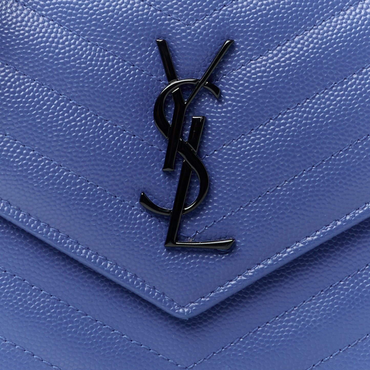 Grain De Poudre Matelasse Chevron Monogram Envelope Chain Wallet Blue Majorelle
