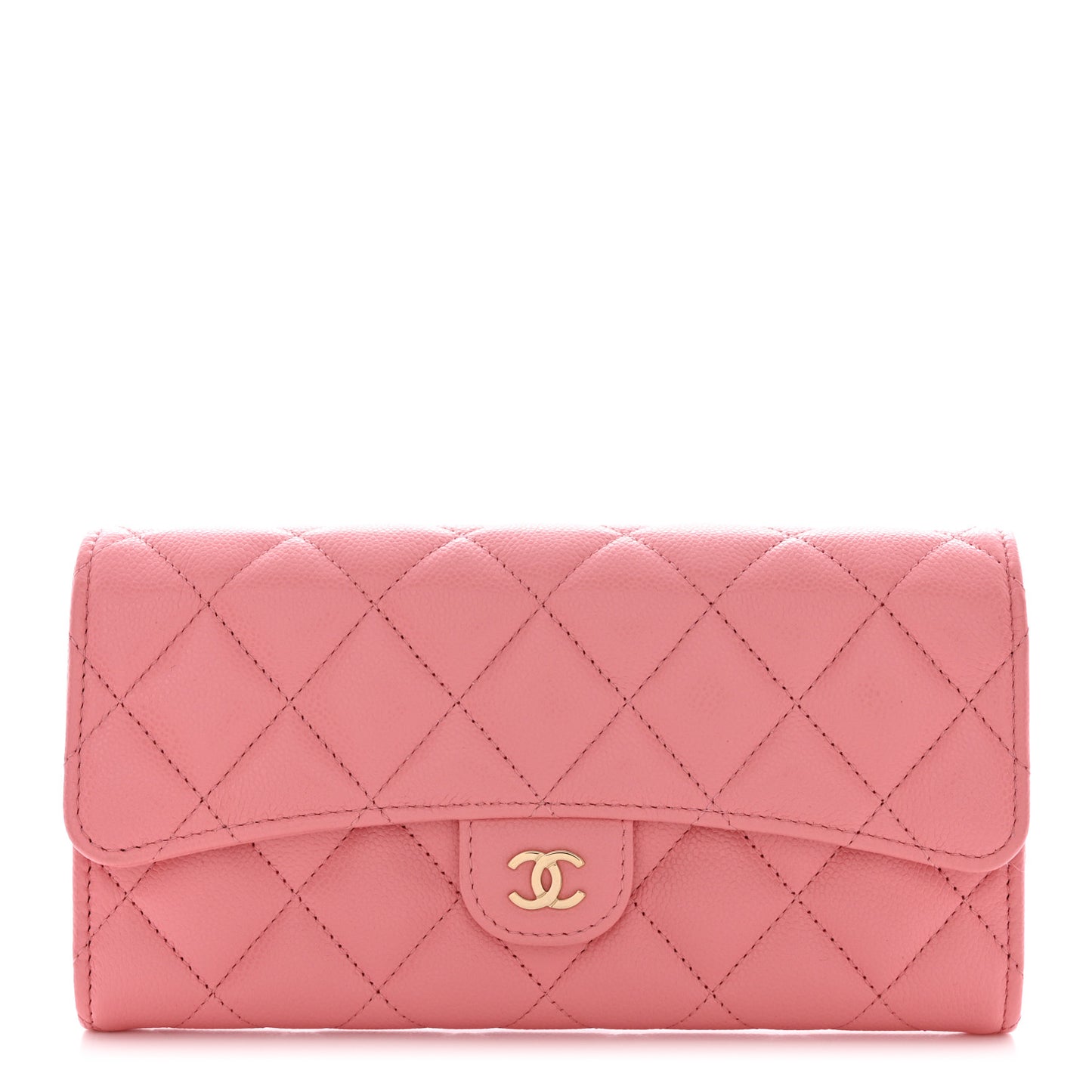 Caviar Quilted Large Gusset Flap Wallet Pink