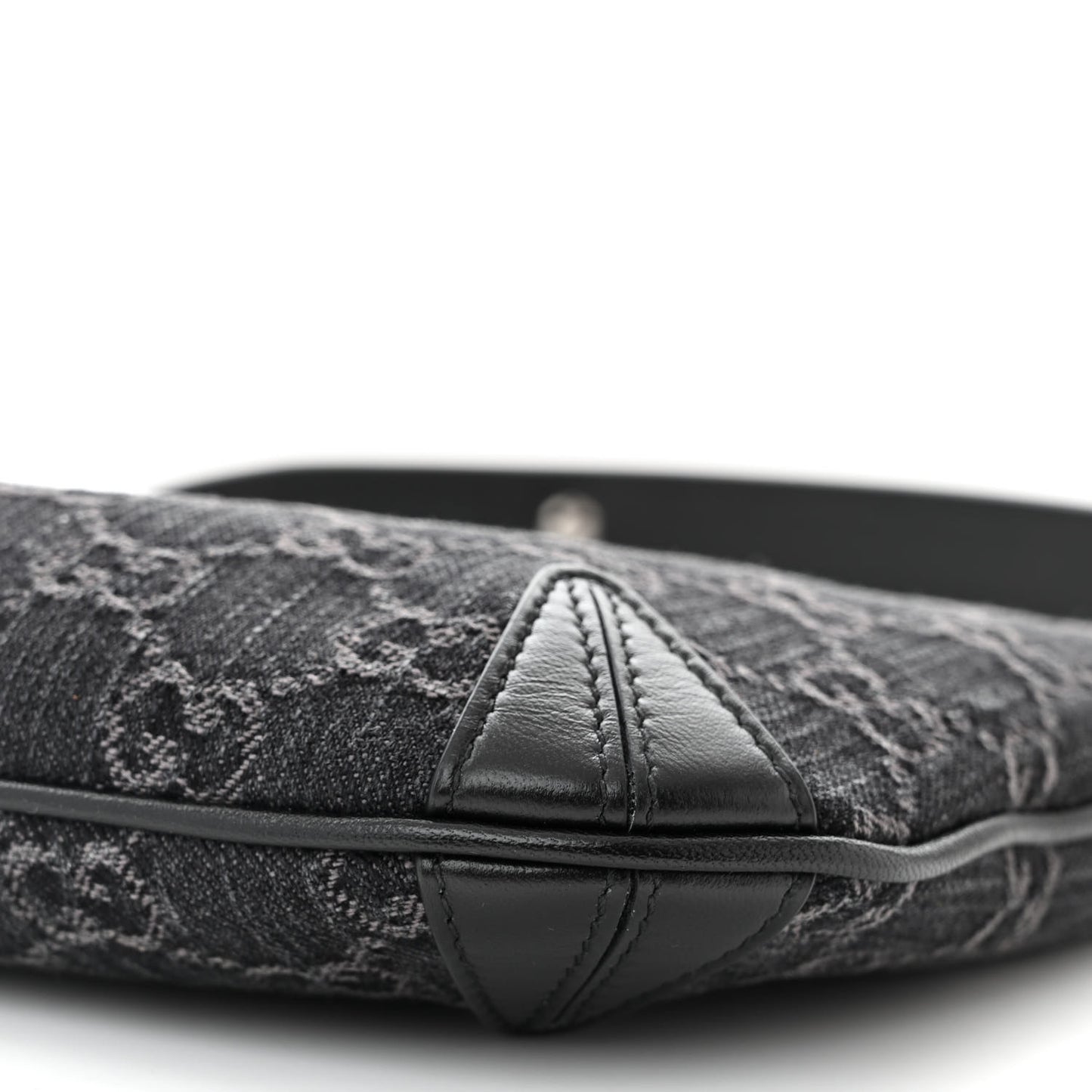Jacquard Black Denim GG Monogram Horsebit Slim Small Shoulder Bag Black Grey