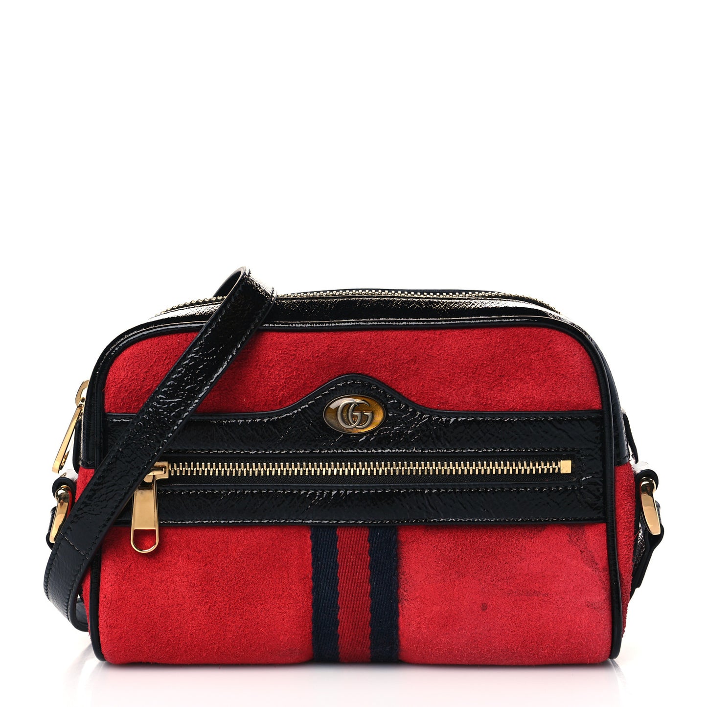Suede Patent Web Mini Ophidia Shoulder Bag Red
