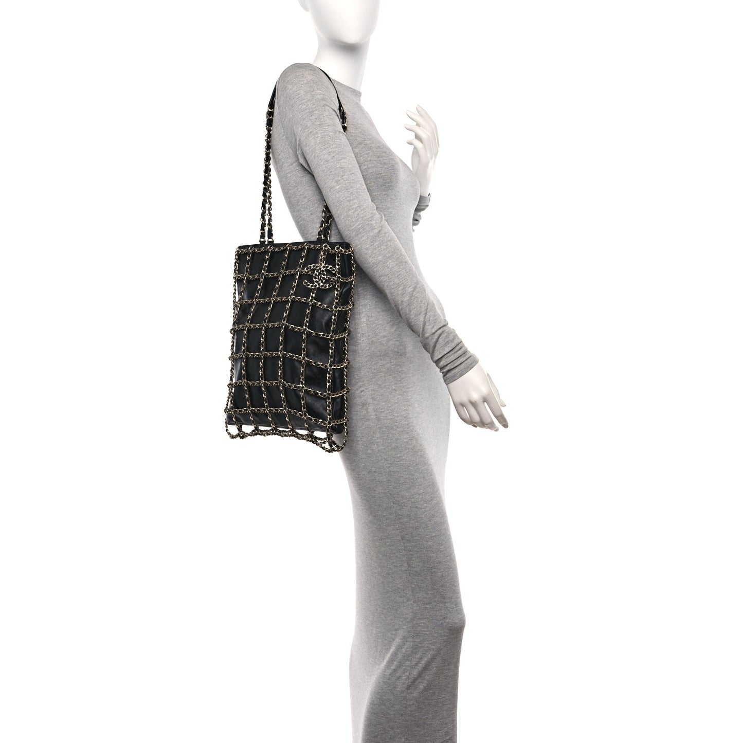 Lambskin Large Shopping Chain Tote Black