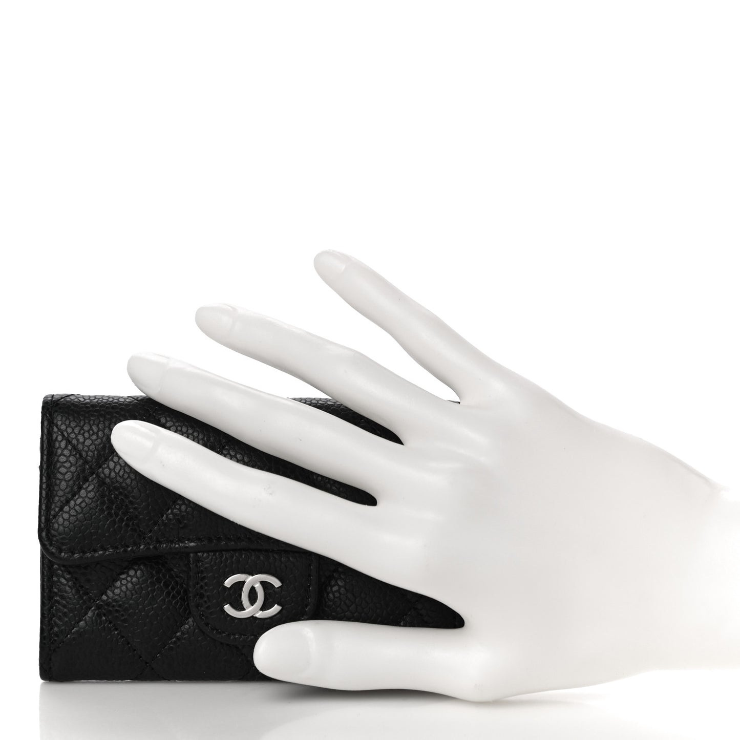 Caviar Quilted Flap Card Holder Wallet Black