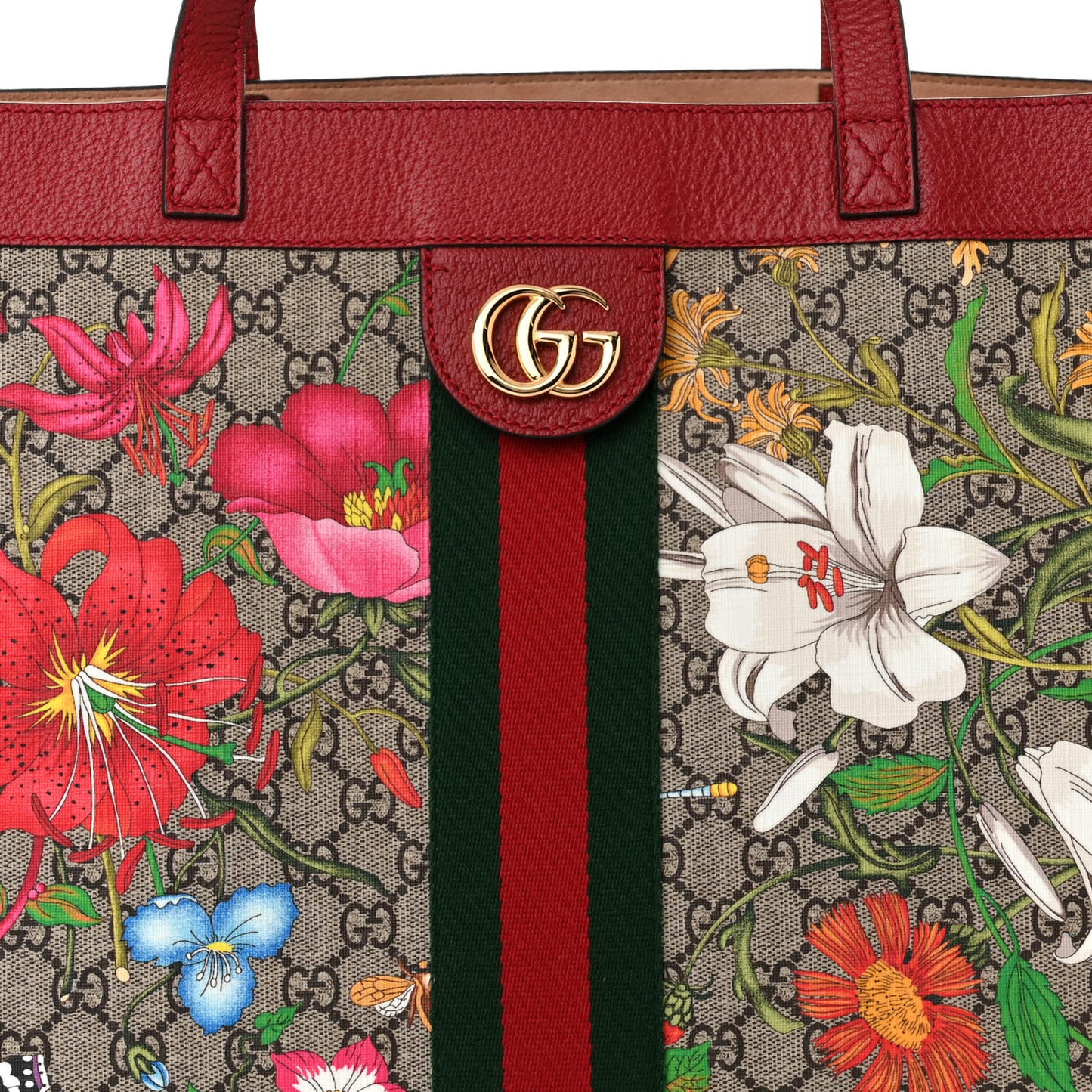 GG Supreme Monogram Flora Web Large Ophidia Tote Red