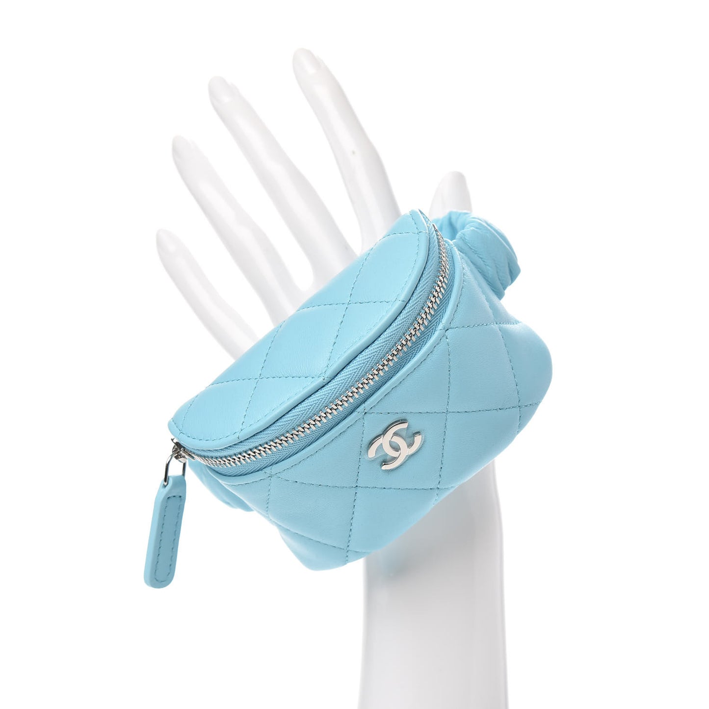 Lambskin Quilted Arm Coin Purse Neon Blue