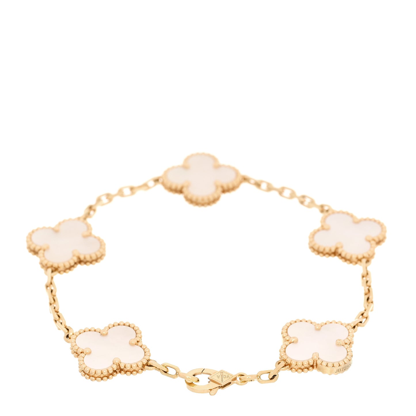18K Yellow Gold Mother of Pearl 5 Motifs Vintage Alhambra Bracelet