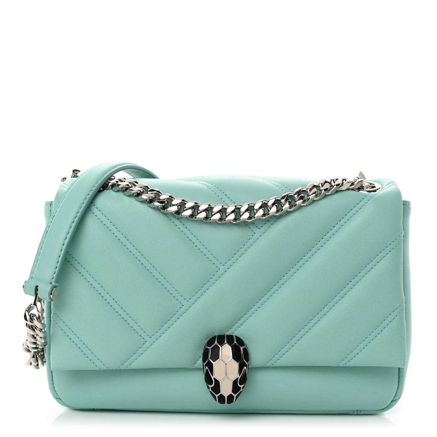 Calfskin Matelasse Small Serpenti Cabochon Shoulder Bag Turquoise