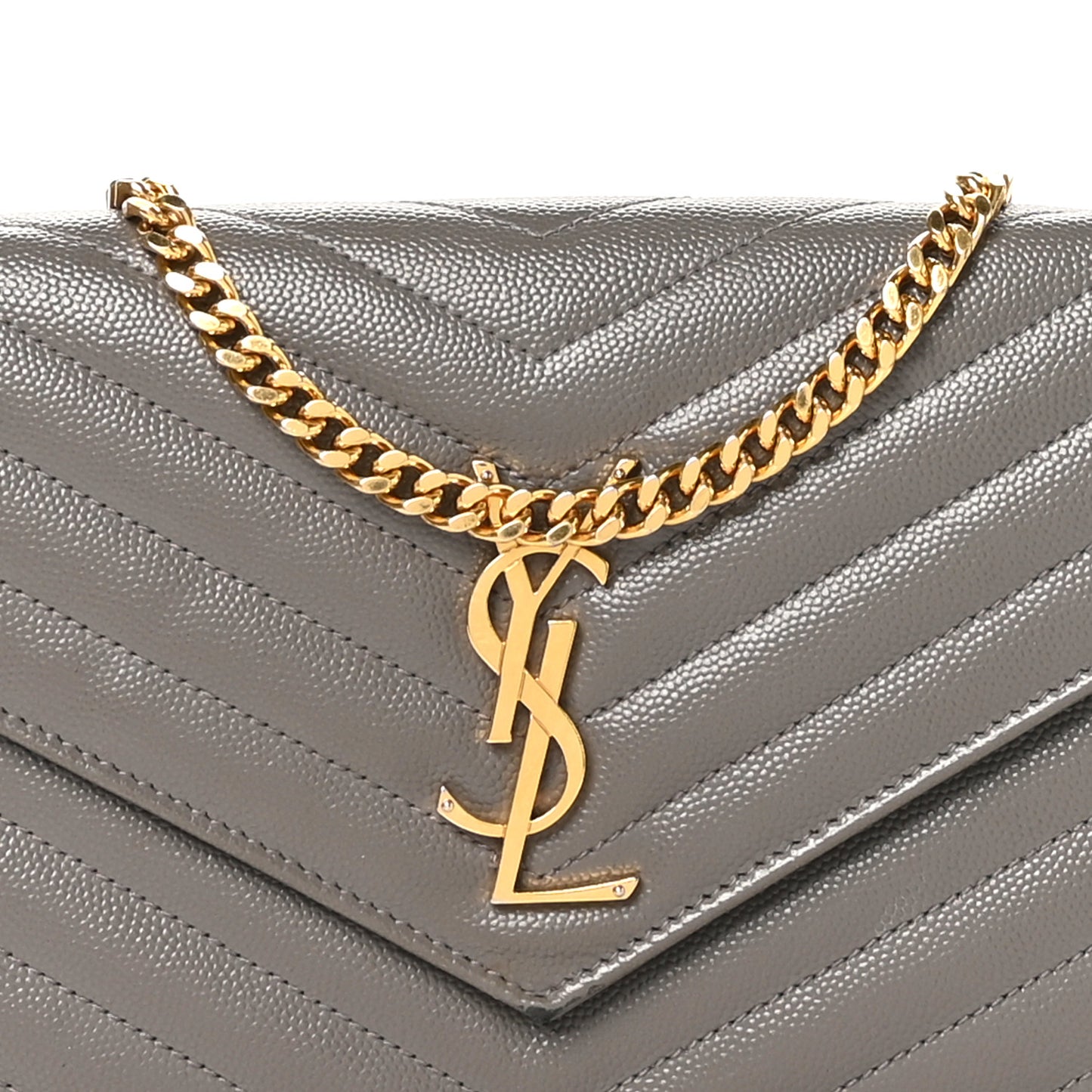 Grain De Poudre Matelasse Chevron Monogram Chain Wallet Fog