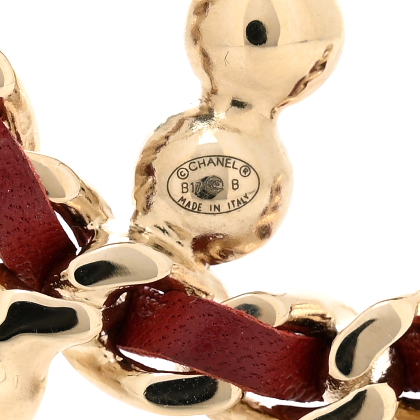 lambskin Pearl CC Chain Brooch Red Gold