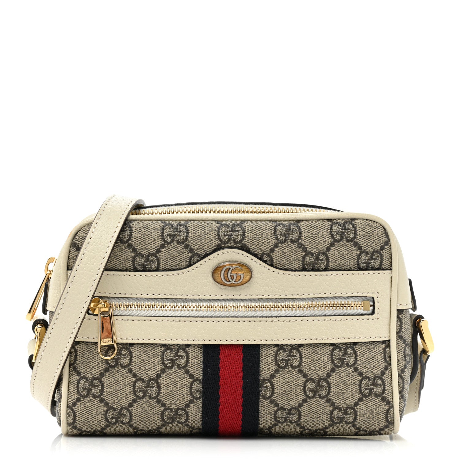 Gucci GG Supreme Monogram Textured Calfskin Web Mini Ophidia Shoulder Bag Beige Ebony Mystic White 1 of 11