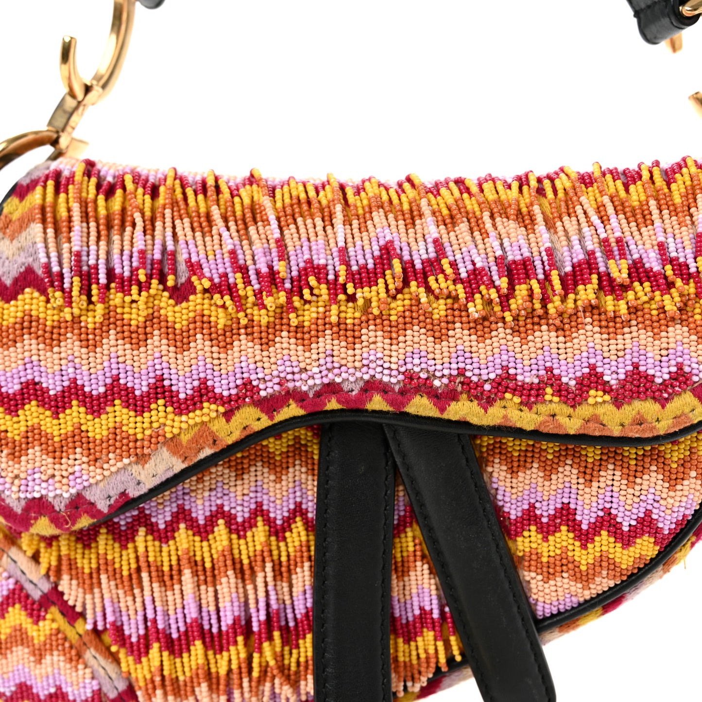 Embroidered Fringe Beaded Mini Saddle Bag Multicolor