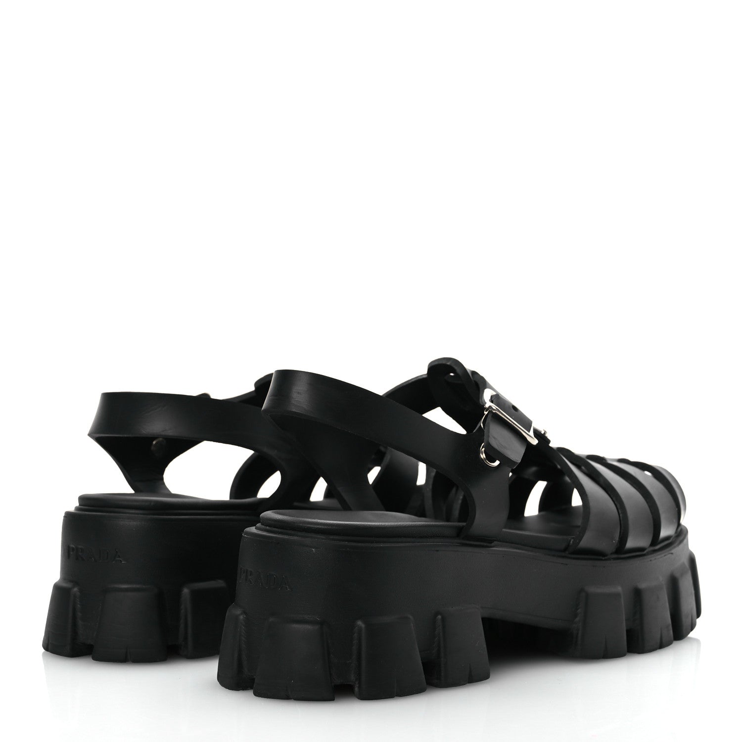 Prada Foam Rubber Triangle Logo Monolith 55mm Cage Sandals 40 Black 5 of 13