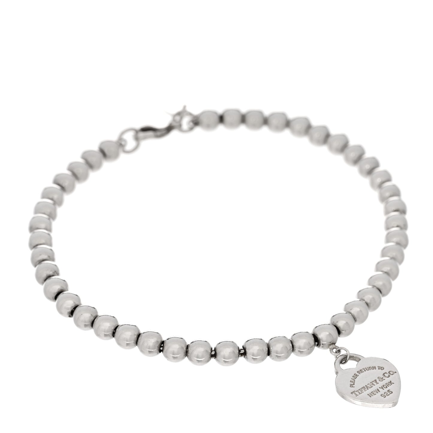 Sterling Silver Enamel 4mm Return To Tiffany Heart Tag Bead Bracelet Blue