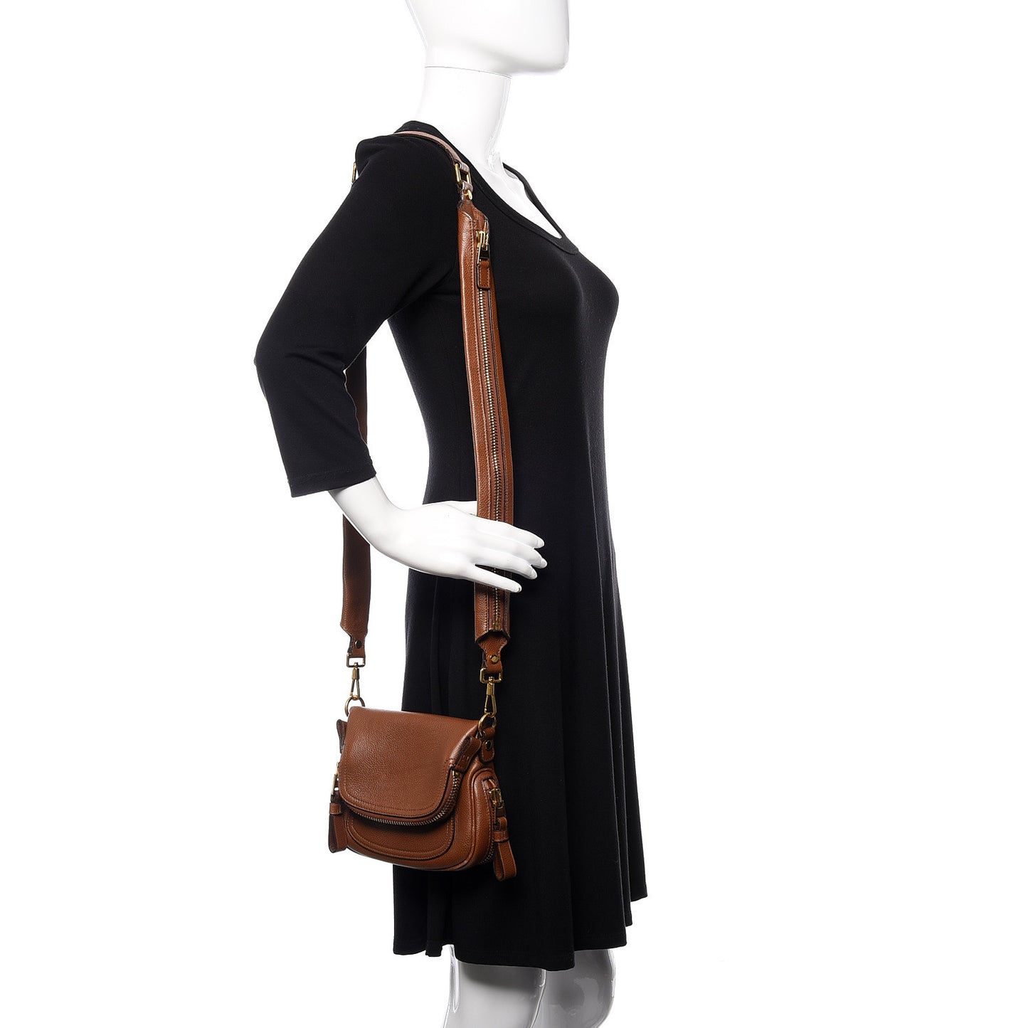 Pebbled Calfskin Mini Jennifer Crossbody Bag Caramel