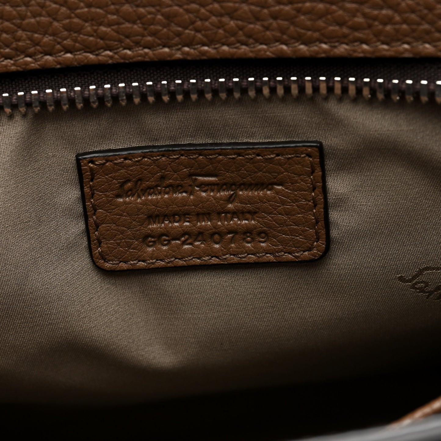 Calfskin Gancini Embossed Zip Pouch Taupe