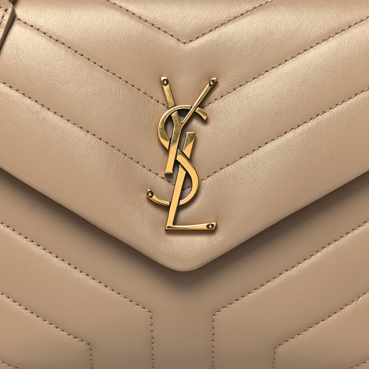 Saint Laurent Calfskin Y Quilted Monogram Small Loulou Chain Satchel Dark Beige 9 of 11