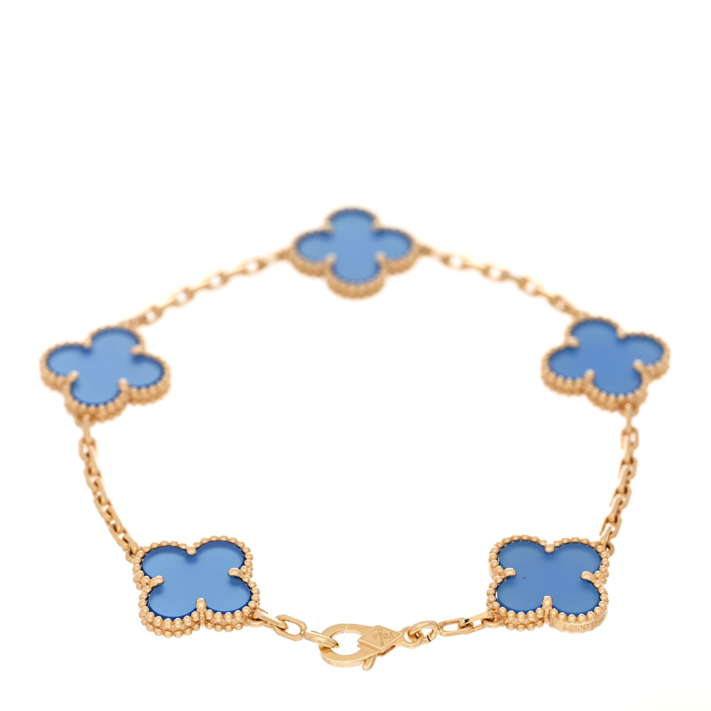 18K Yellow Gold Blue Agate 5 Motifs Vintage Alhambra Bracelet