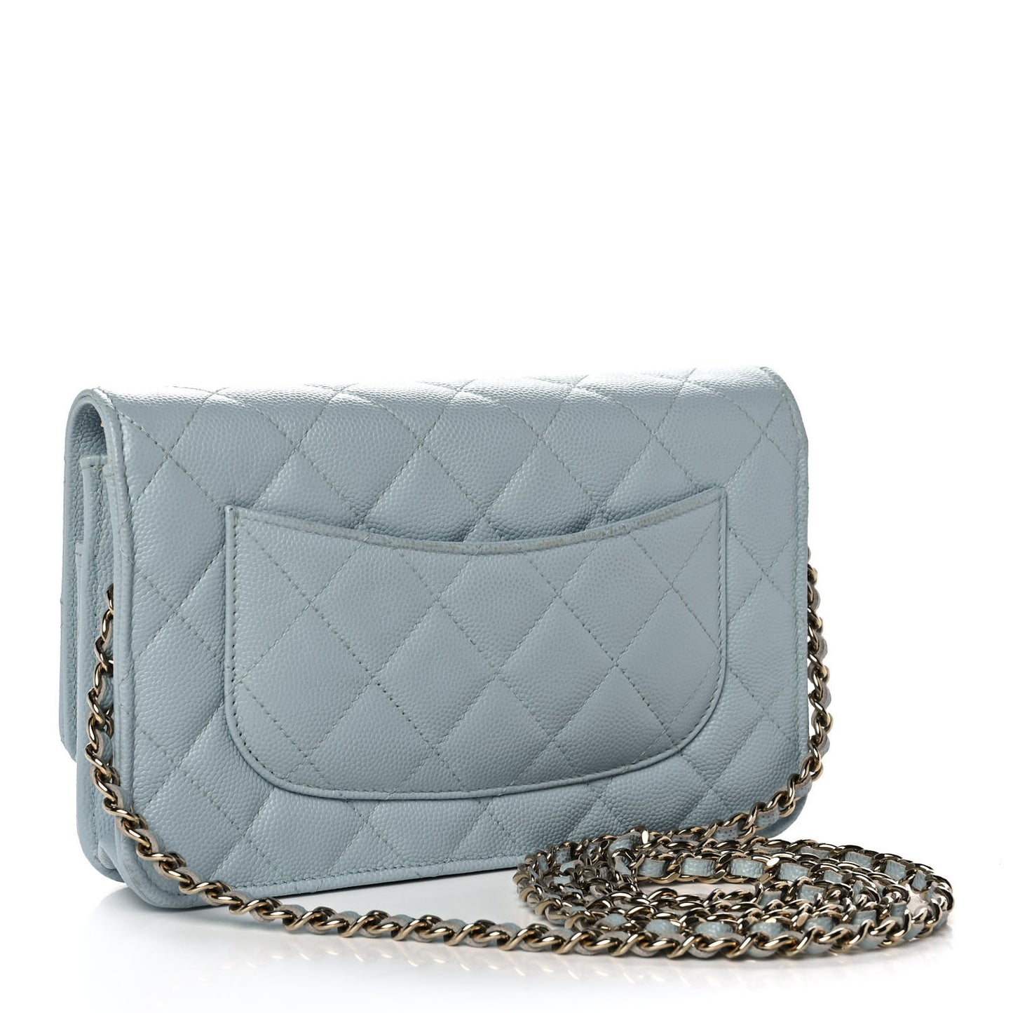 Caviar Quilted Wallet On Chain WOC Light Blue