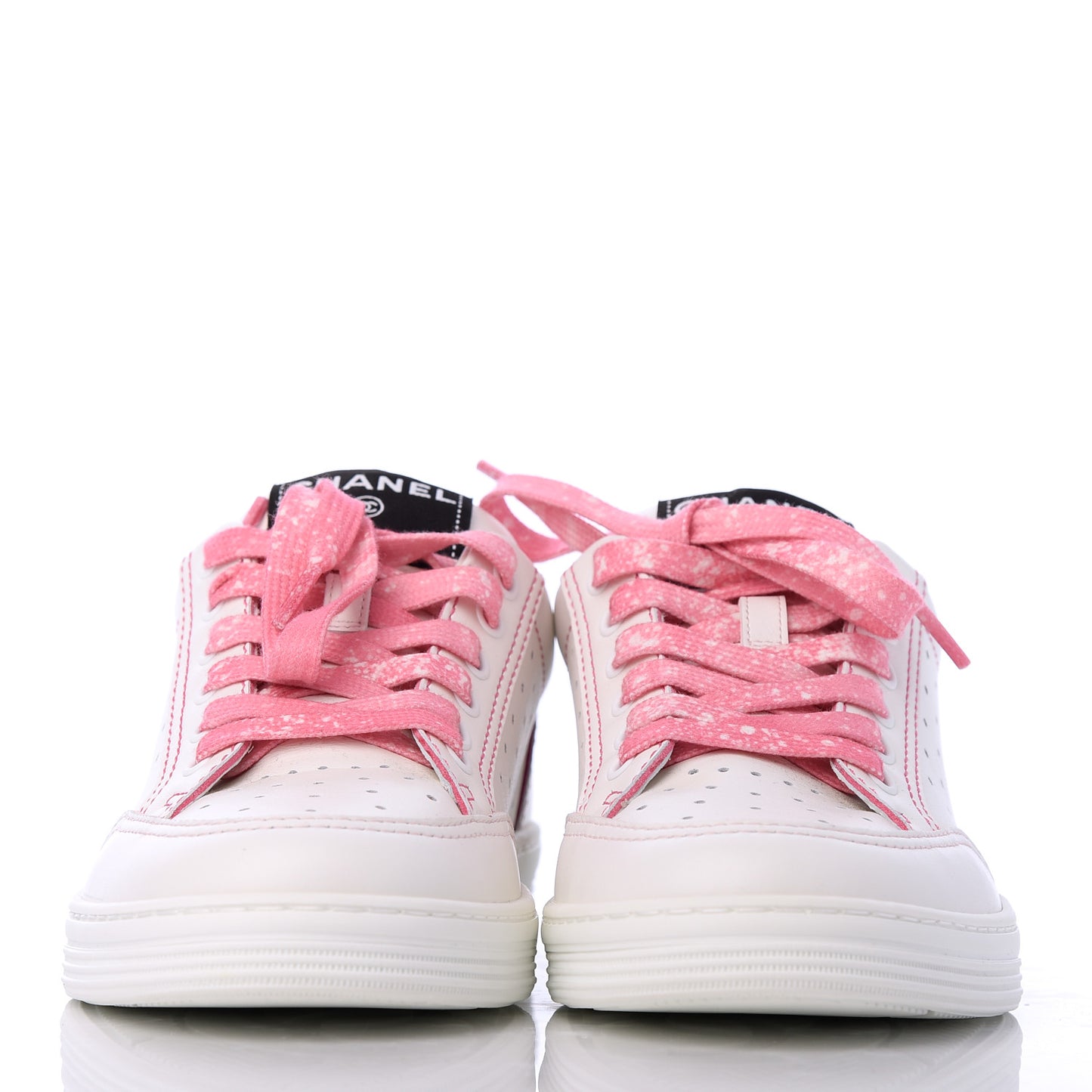 Calfskin Womens Logo Sneakers 37.5 White Pink