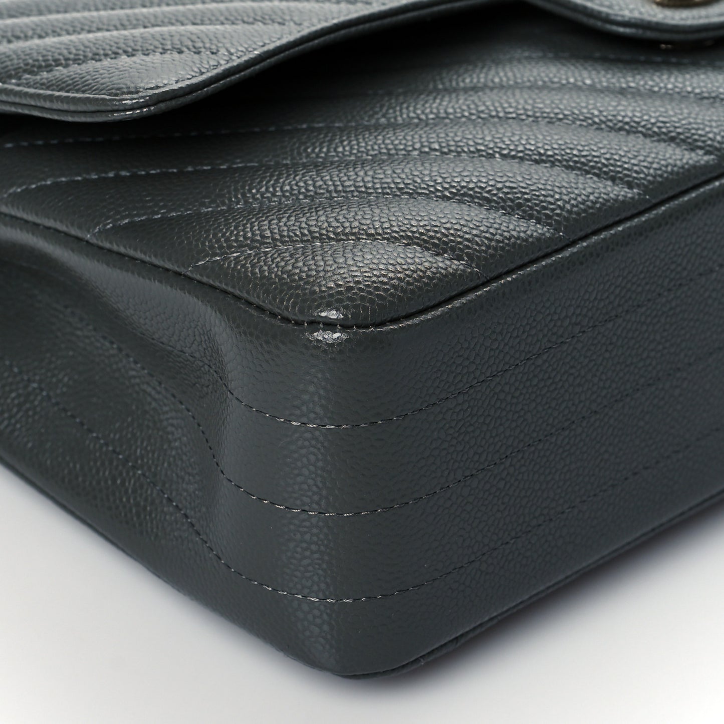 Caviar Chevron Quilted Medium Double Flap Dark Grey