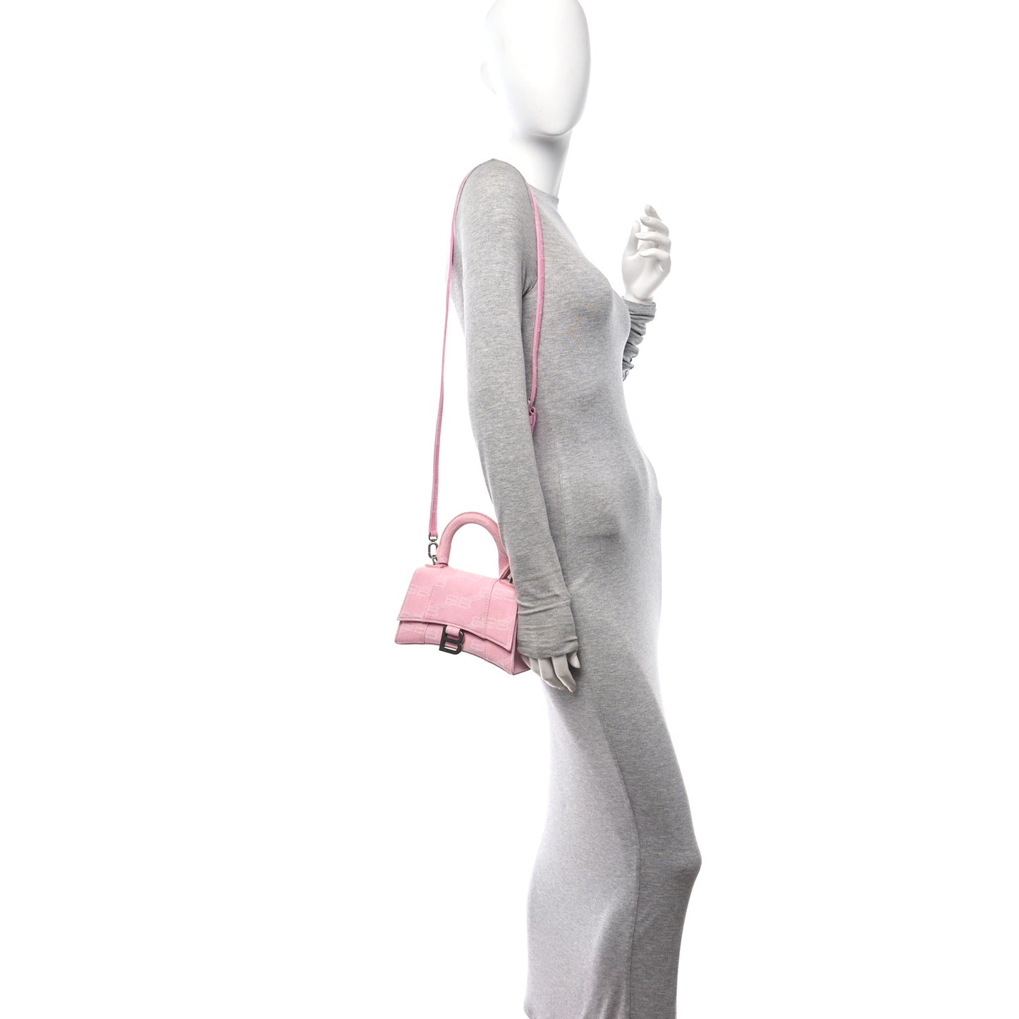 Washed Denim BB Monogram Hourglass Top Handle Bag XS Pink