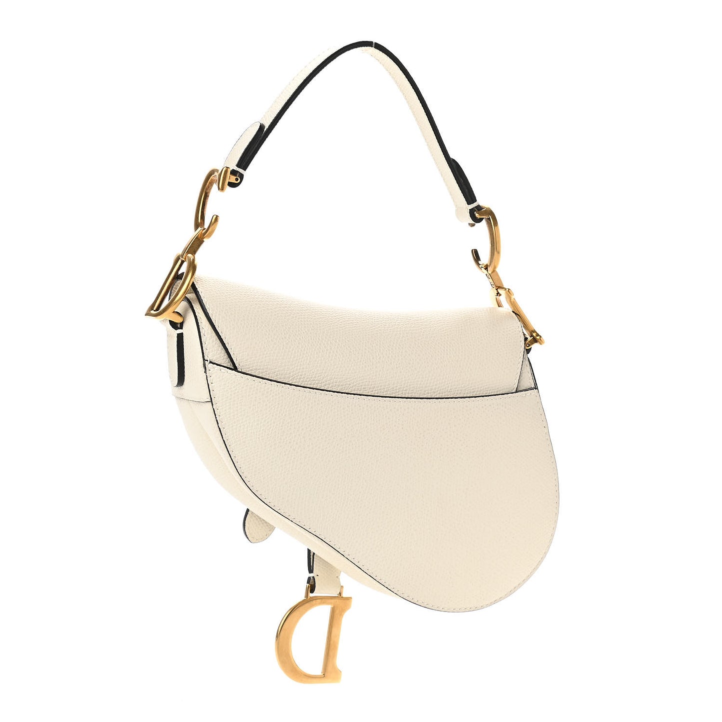 Grained Calfskin Mini Saddle Bag White