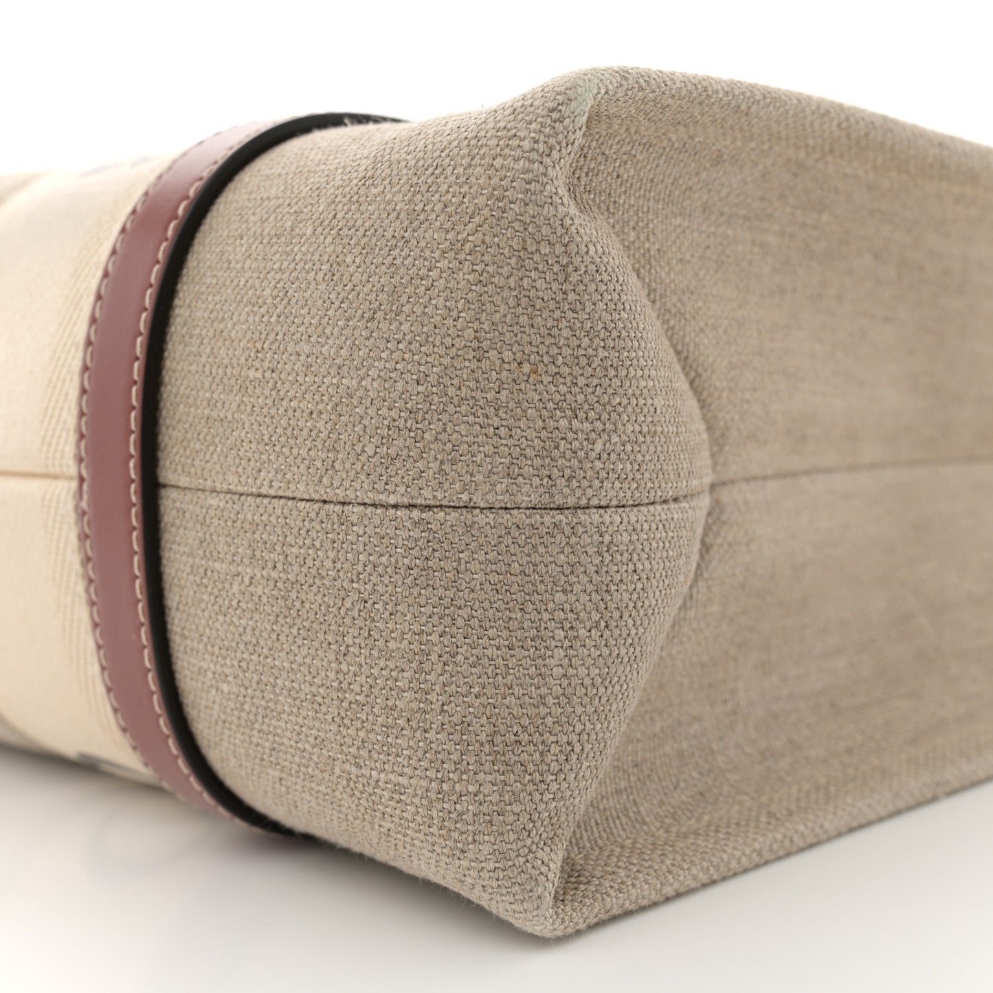 Linen Calfskin Medium Woody Ribbon Tote White Brown