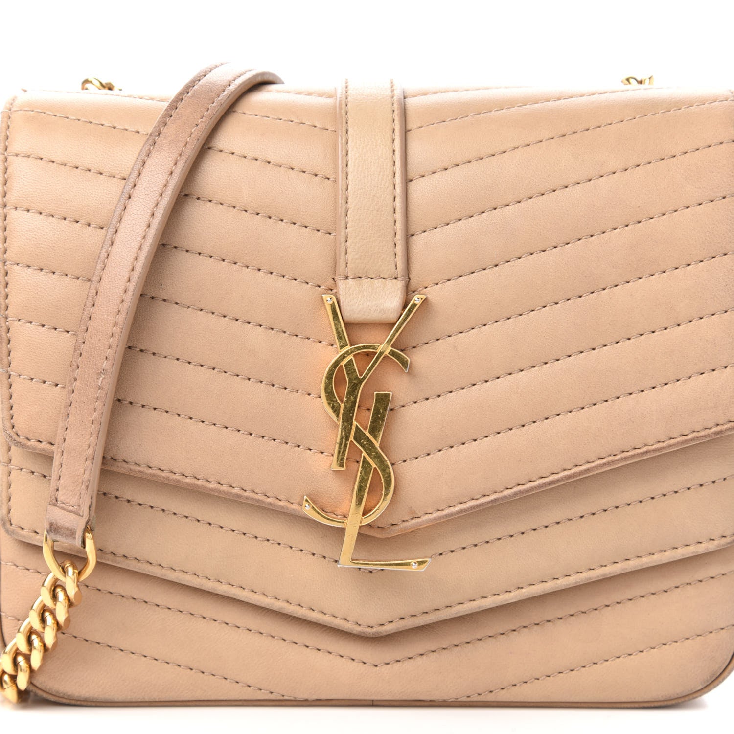 Saint Laurent Lambskin Matelasse Chevron Monogram Small Sulpice Bag Sable Beige 9 of 9