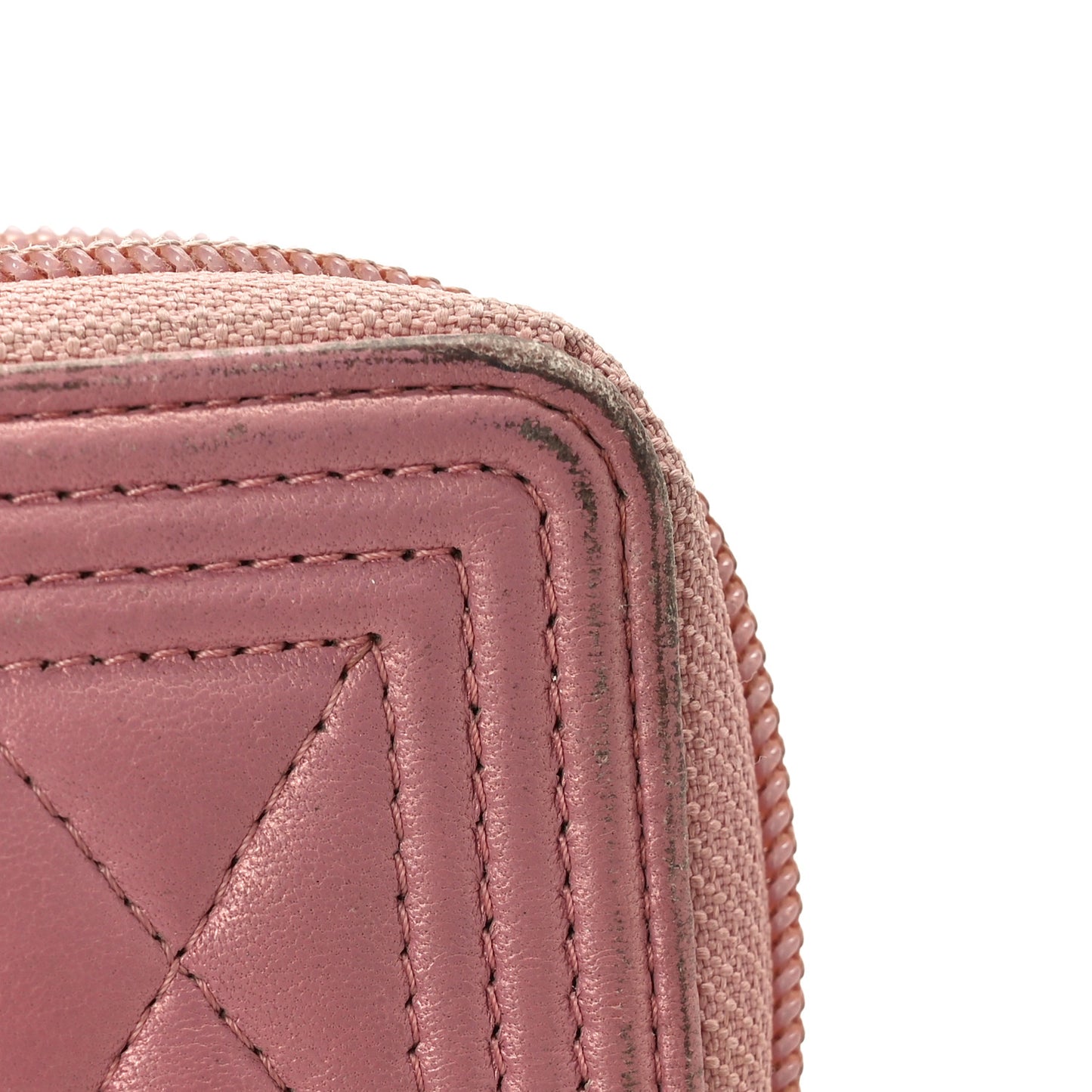 Metallic Lambskin Quilted Boy Zip Around Coin Purse Wallet Pink