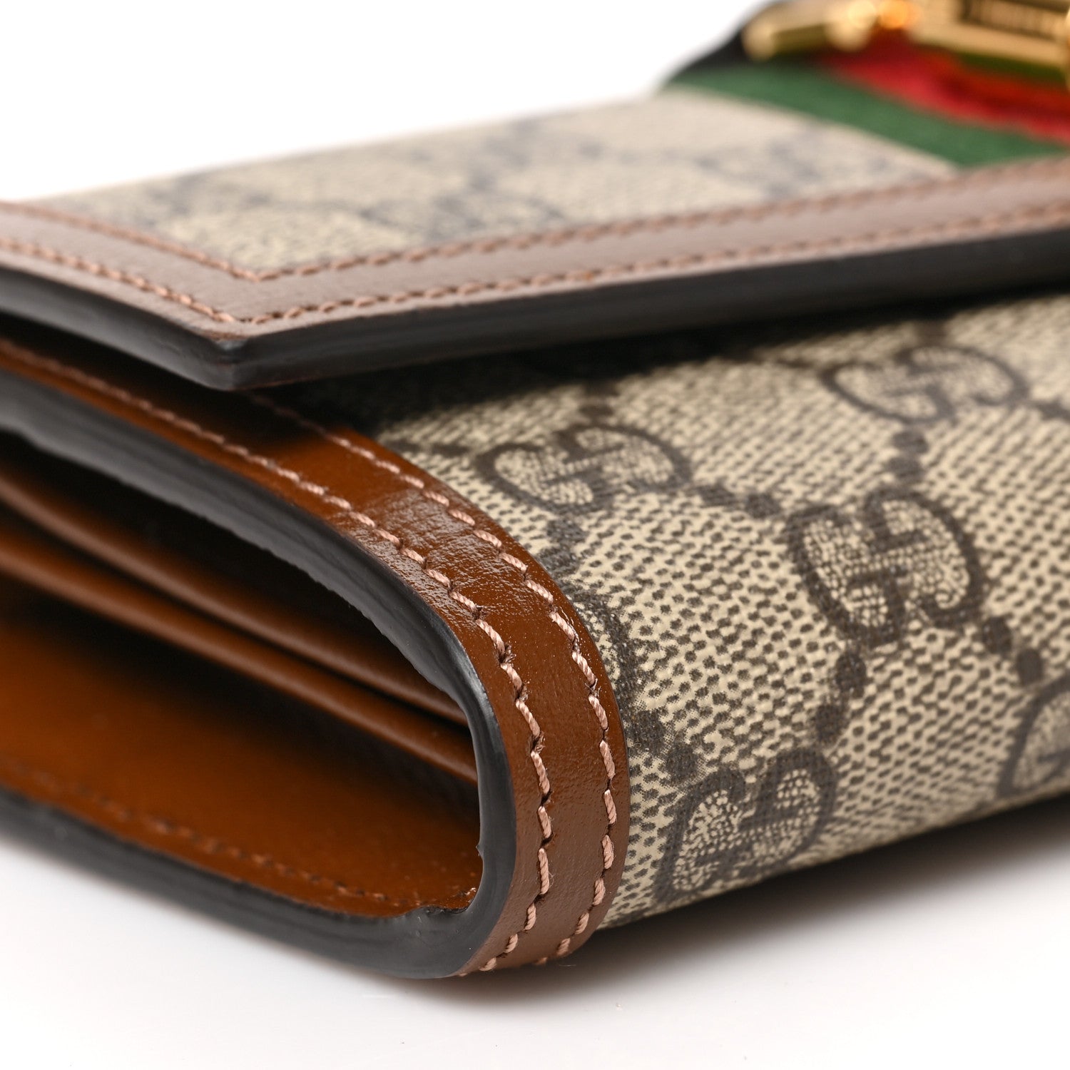 Gucci GG Supreme Monogram Azalea Calfskin Web Jackie 1961 Chain Wallet Beige Ebony Brown Sugar 7 of 8