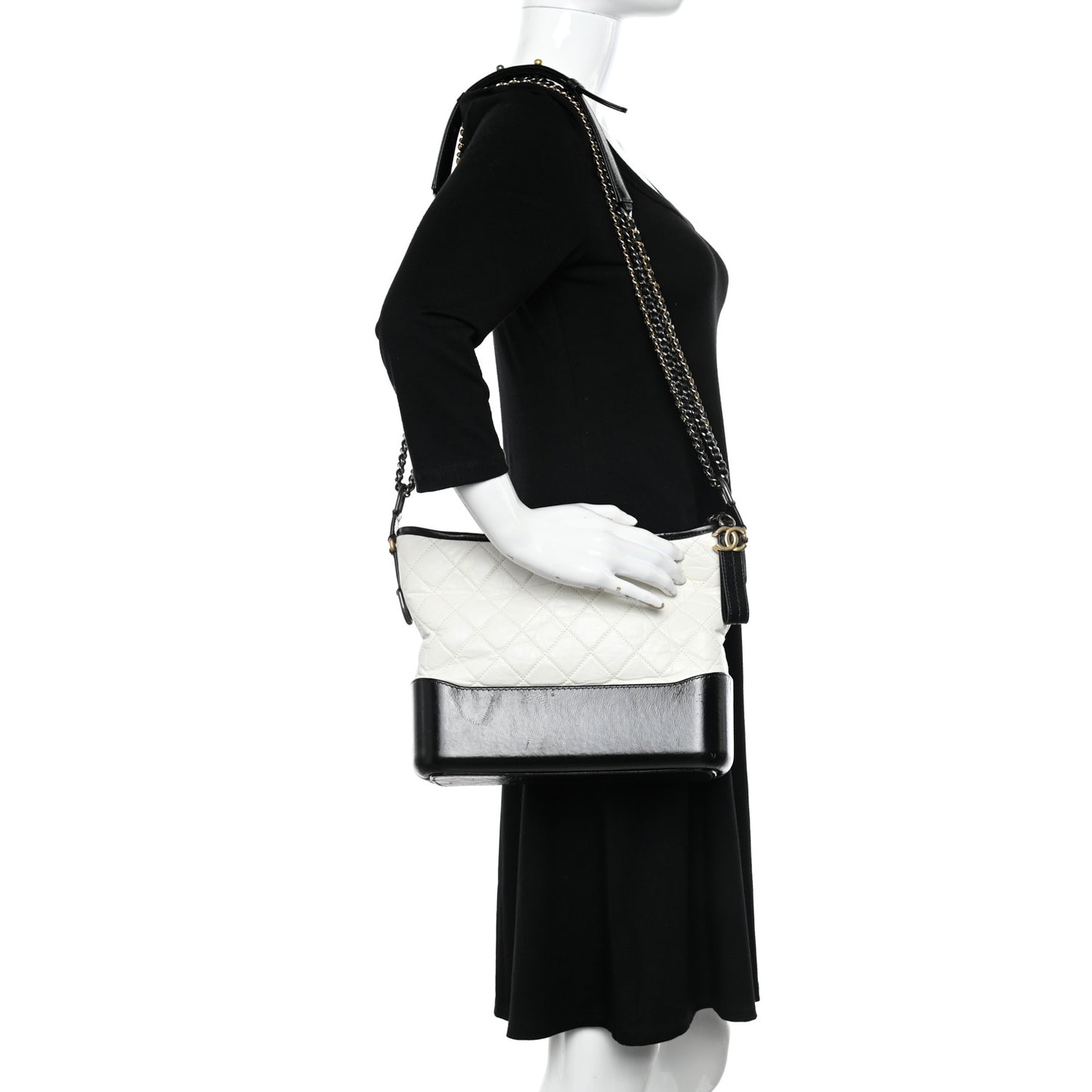 Aged Calfskin Quilted Medium Gabrielle Hobo Black White