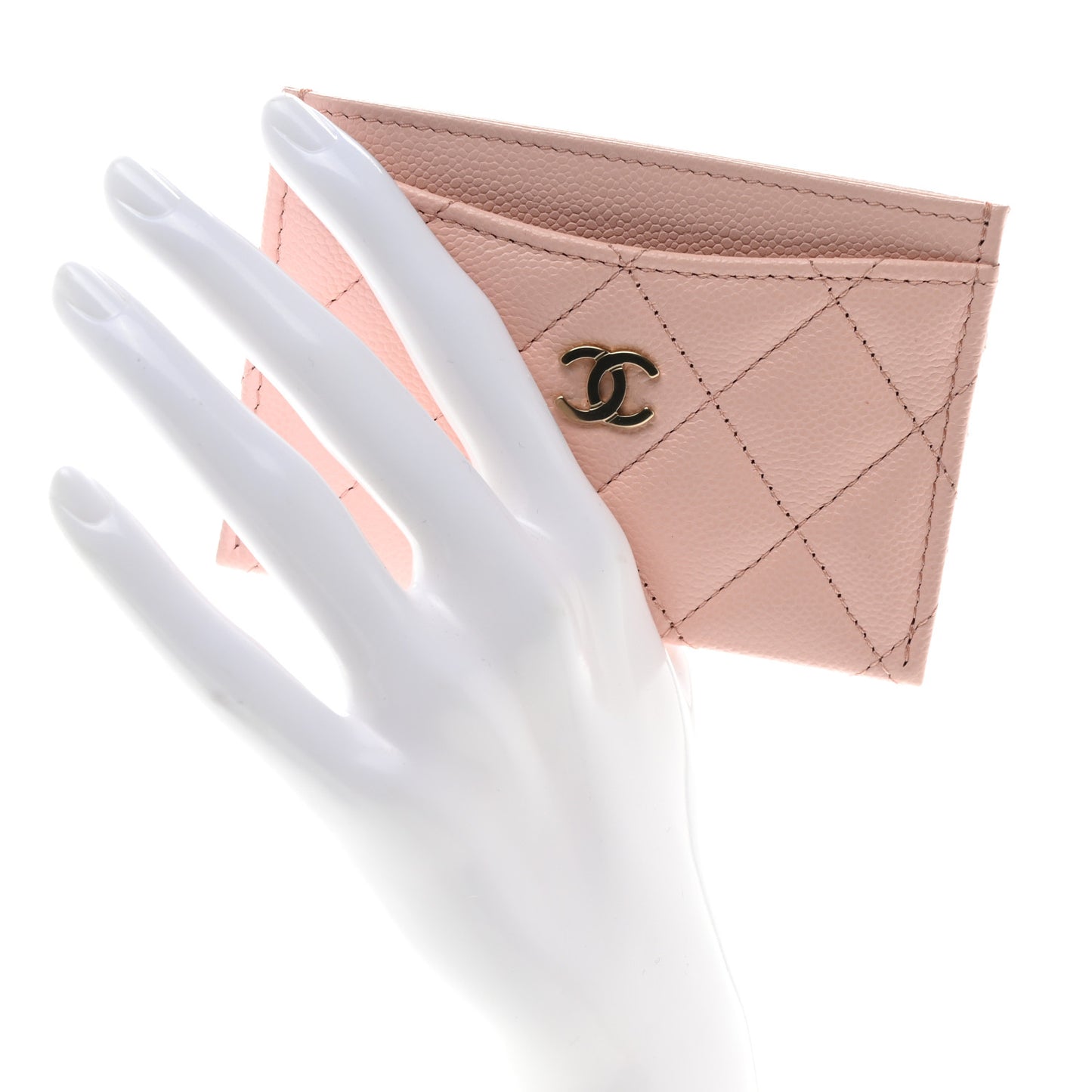 Caviar Quilted Card Holder Light Pink