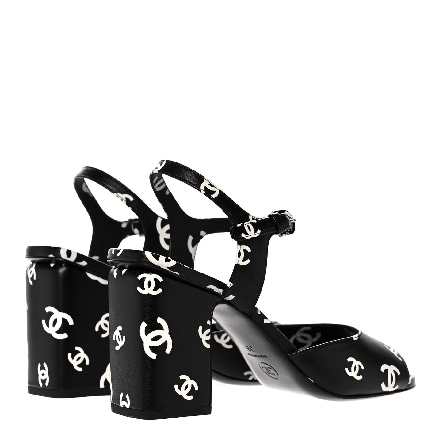 Lambskin Printed CC Sandals 39 Black White