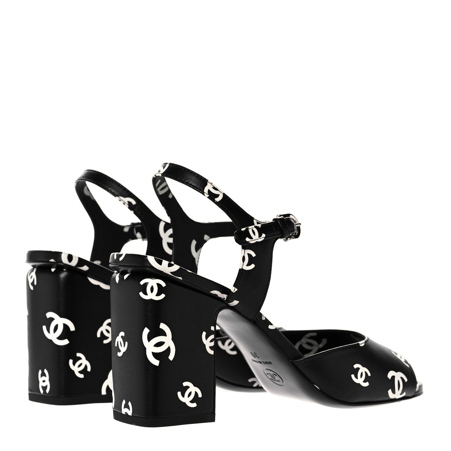 Chanel Lambskin Printed CC Sandals 39 Black White 4 of 8