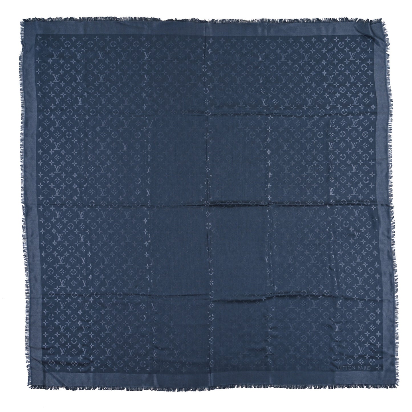 Silk Wool Monogram Denim Shawl Blue