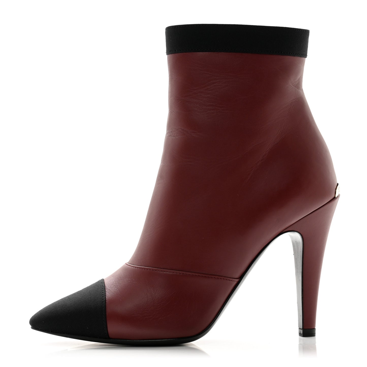 Lambskin Grosgrain Cap Toe Short Ankle Boots 36.5 Burgundy Black