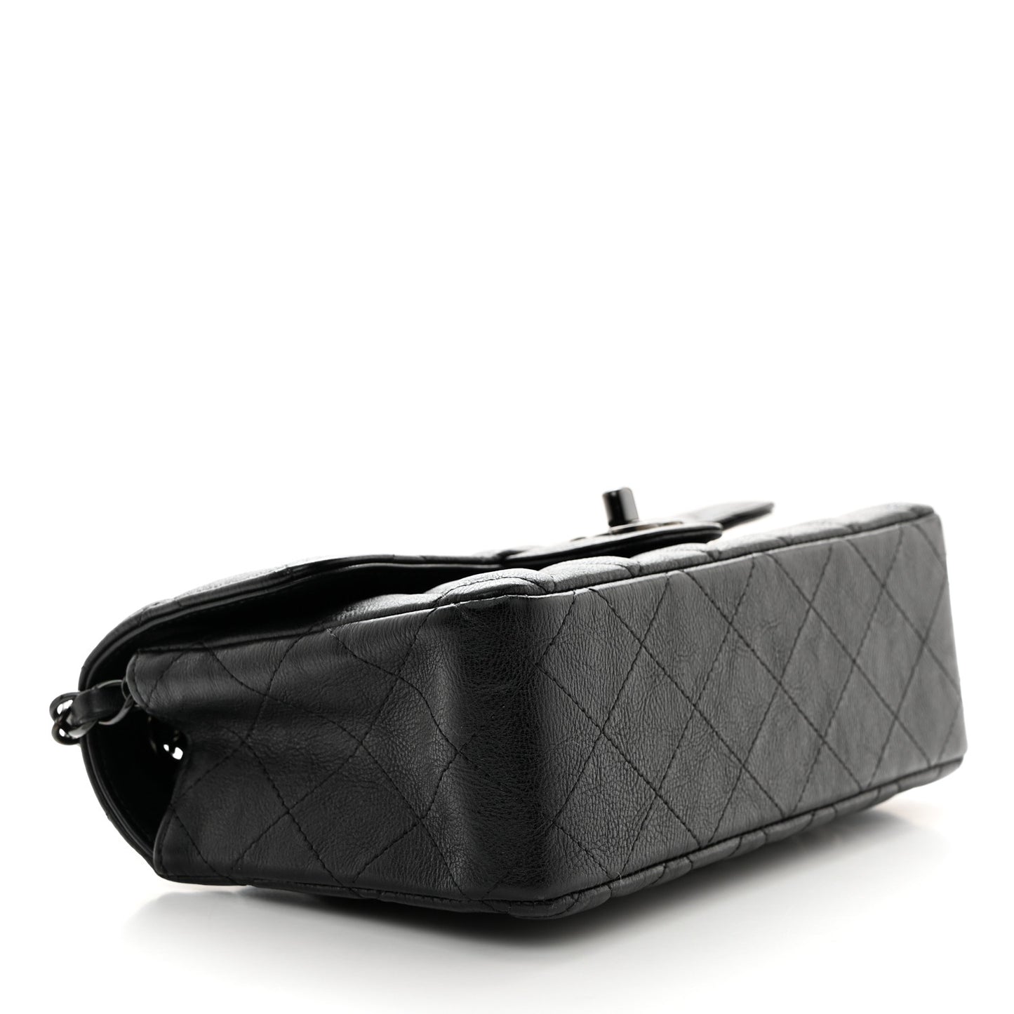 Crumpled Calfskin Quilted Mini Rectangular Flap So Black