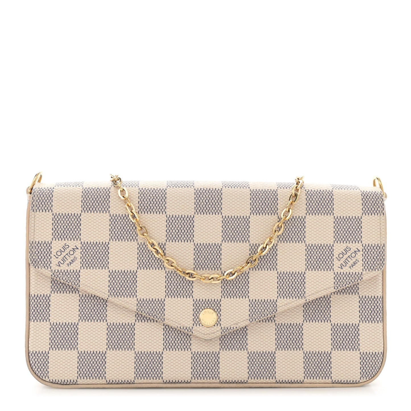 Damier Azur Pochette Felicie Chain Wallet Rose Ballerine