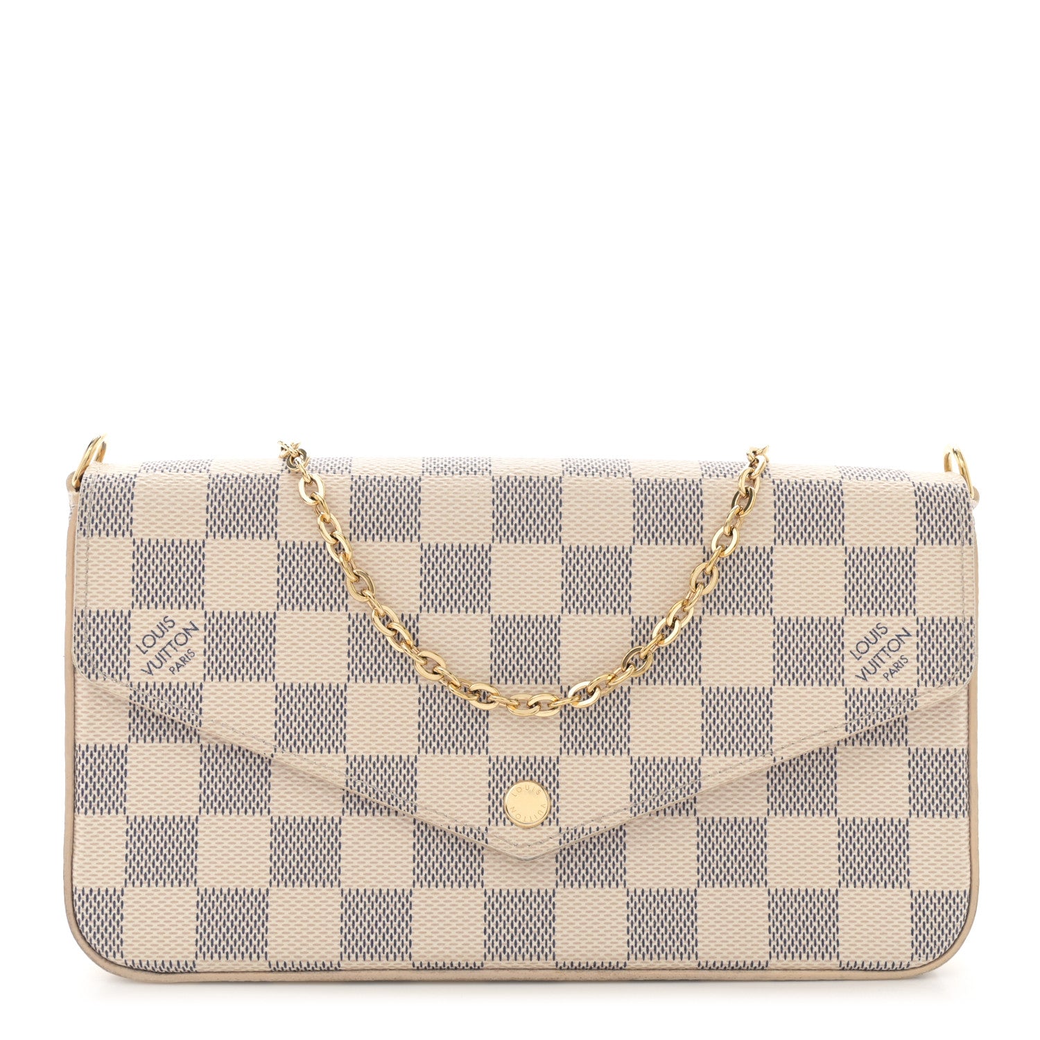 Louis Vuitton Damier Azur Pochette Felicie Chain Wallet Rose Ballerine 1 of 11