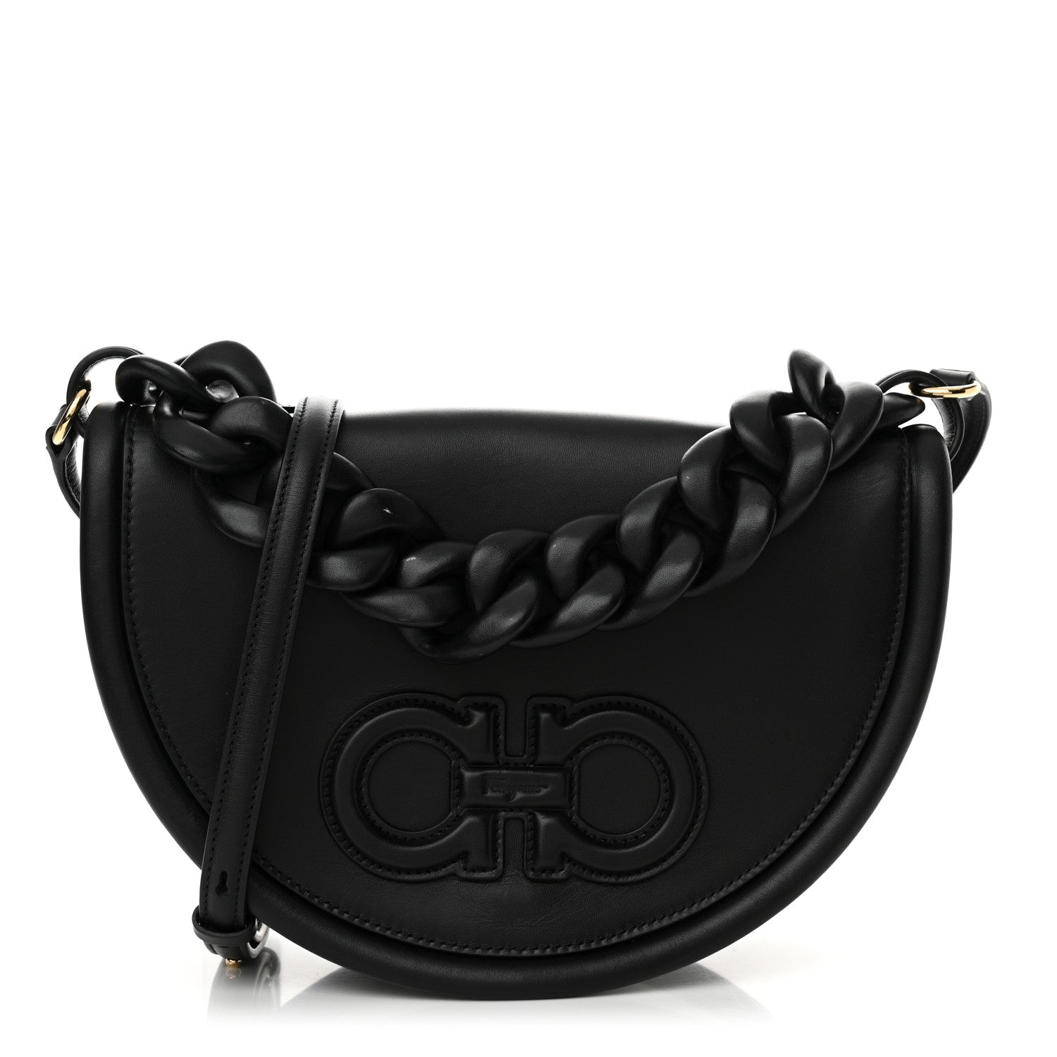 Salvatore Ferragamo Calfskin Aura Shoulder Bag Black 1 of 15