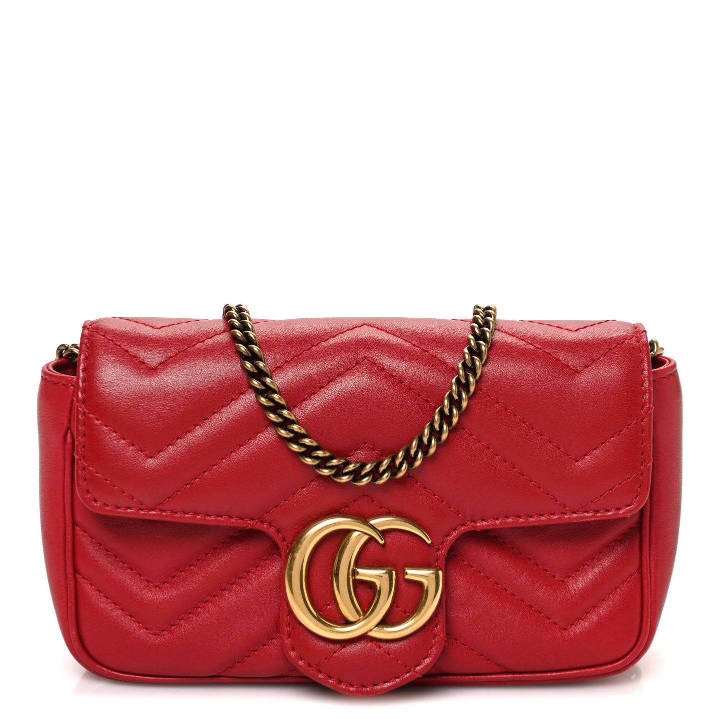 Calfskin Matelasse Super Mini GG Marmont Shoulder Bag Hibiscus Red