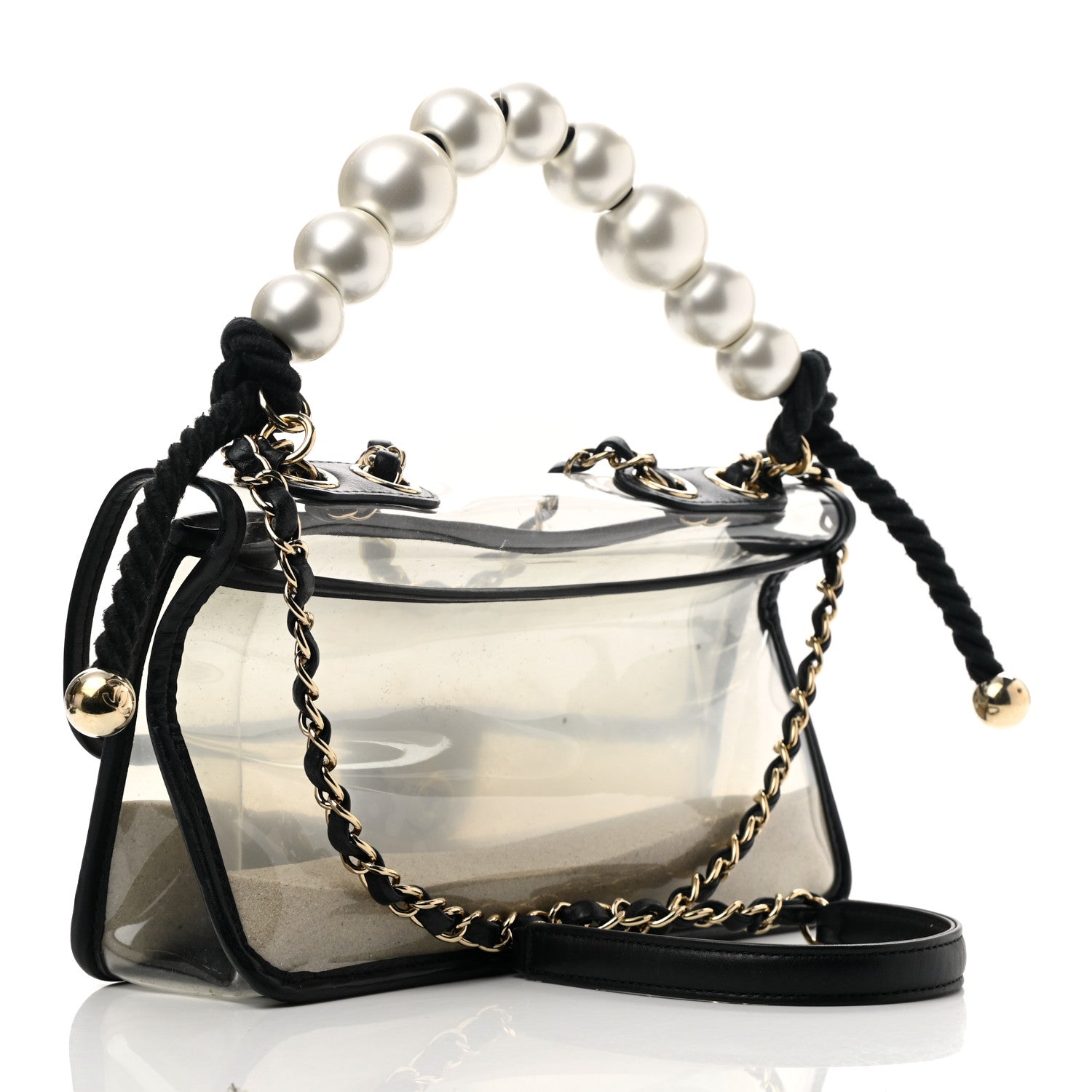 Chanel Lambskin PVC Sand By The Sea Flap With Pearl Strap Black 3 of 12