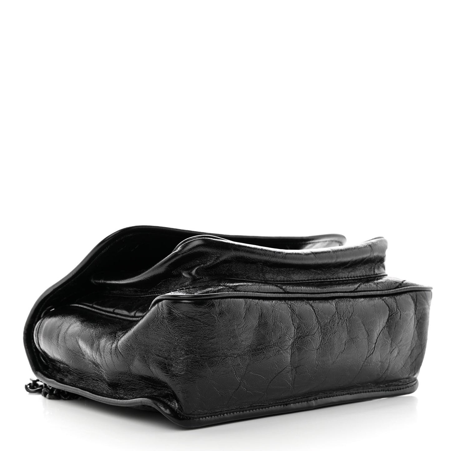 Crinkled Calfskin Matelasse Monogram Medium Niki Chain Satchel Black