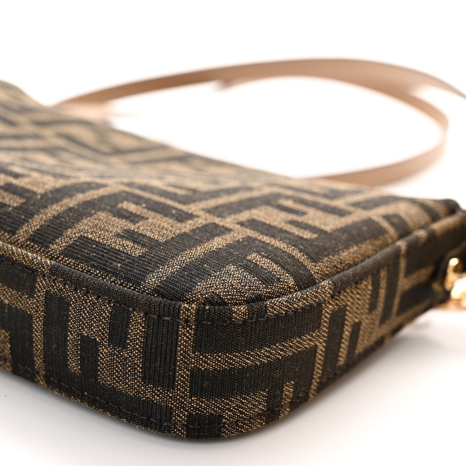Fendi Fabric Jacquard Vitello Grace FF 1974 Baguette Pouch Tobacco Moro Sand 9 of 10