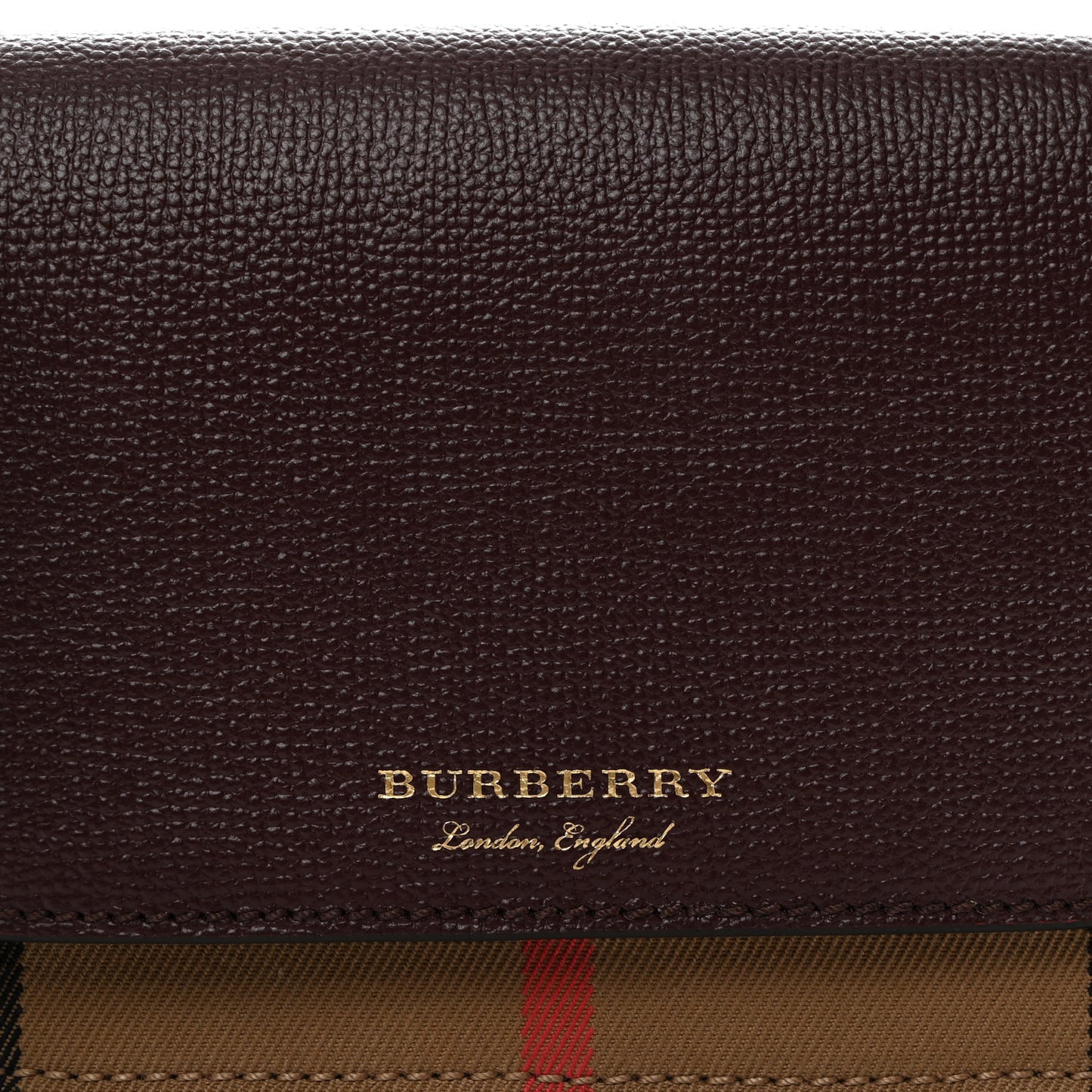 Grained Calfskin House Check Tartan Mix Hampshire Wallet On Chain Burgundy